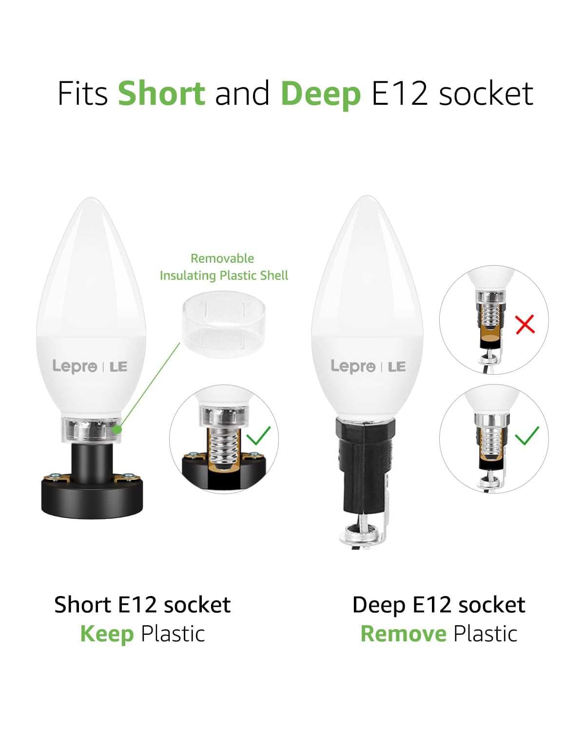 Lepro E12 LED Candelabra Bulbs, 5.5W, 40W Equivalent, Daylight White, Plastic, Non-Dimmable, Model EAN600052-DW-US