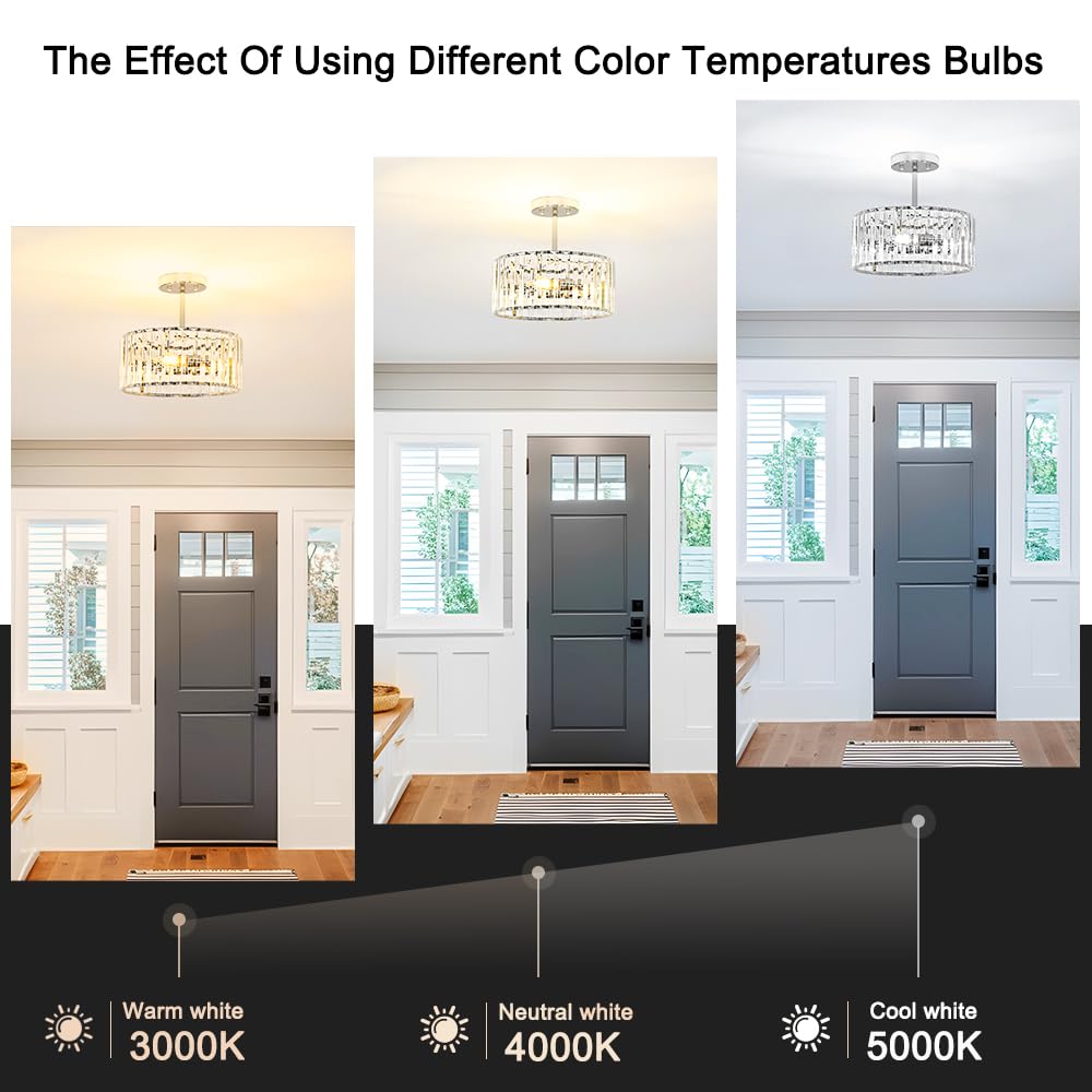 Lxybcce Modern Crystal Ceiling Light  Chrome Semi Flush Mount Ceiling Lighting Fixture  Hallway Light Fixtures Chandelier For Kitchen  Bedroom Dining Room Hallway Closet  3-Light  12 Inch