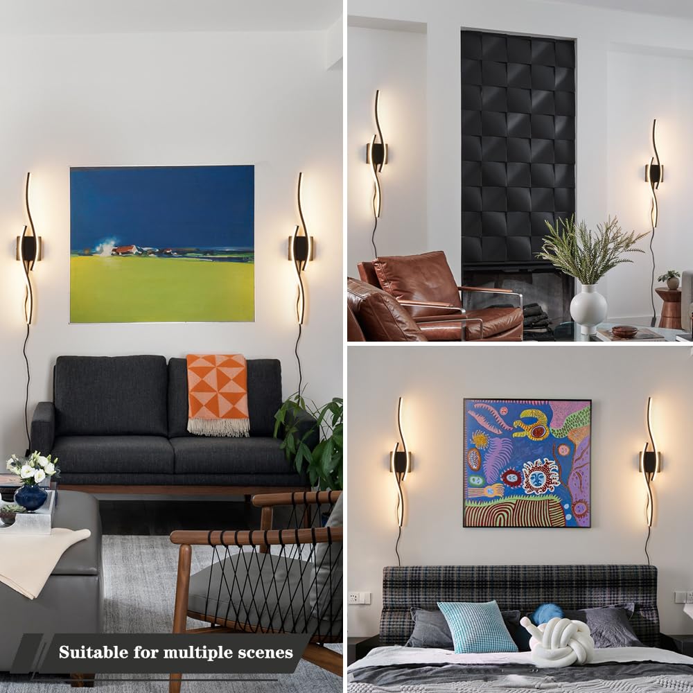 Plug In Wall Sconces Set Of 2, Modern Plug In Sconce With Remote, Dimmable Led Wall Light, Wall Lamps With Plug In Cord For Tv W