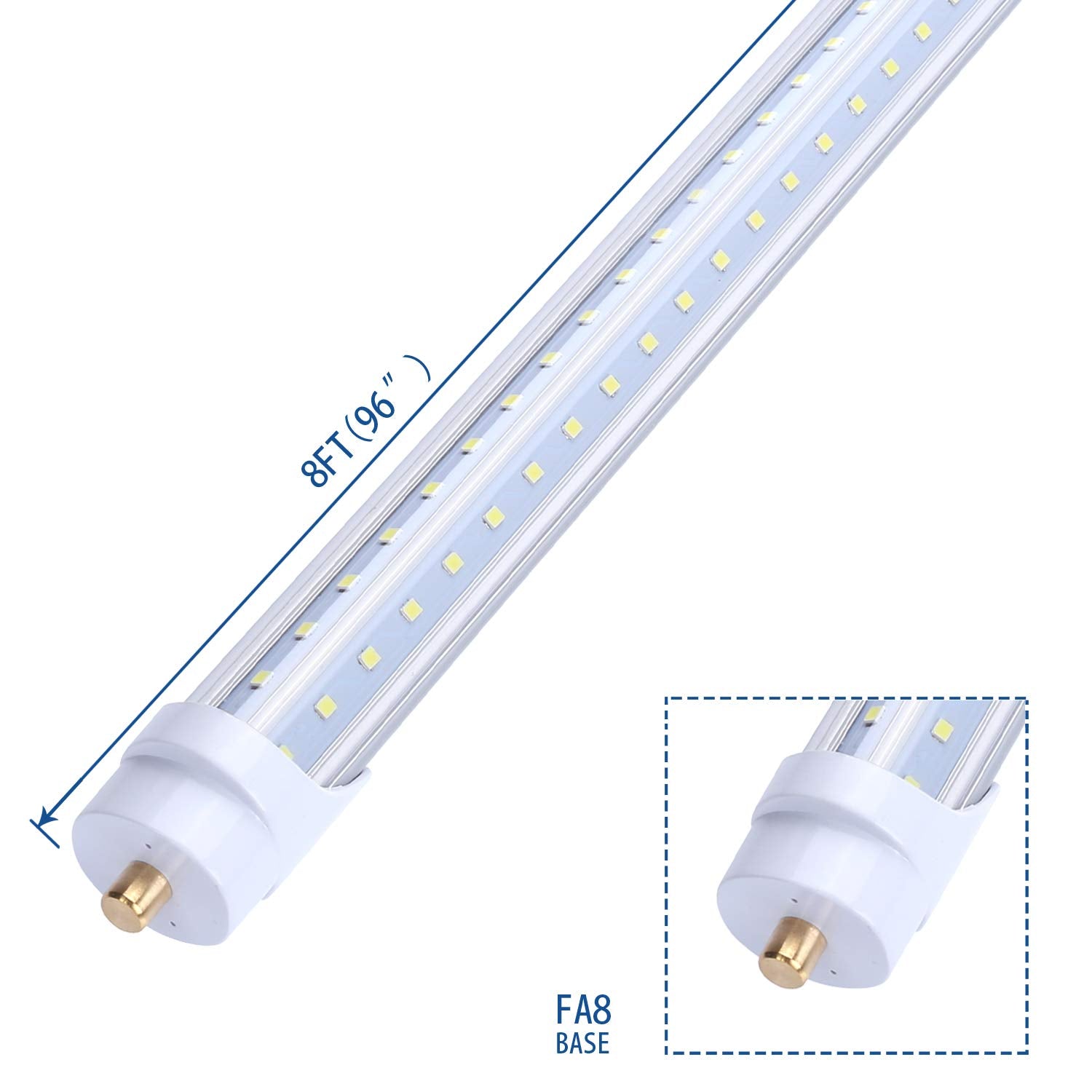 JOMITOP T8 V Shaped 65W LED Light Tube Bulb, 6000K Cool White, Single Pin FA8 Base, Dual-Ended Power, 25 Count