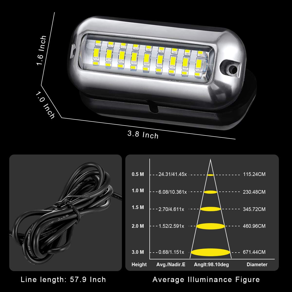 Kawell 27 LED Underwater Boat Lights Waterproof IP68 SUS316 Stainless Steel Marine Transom Lights White 55-AU786-W