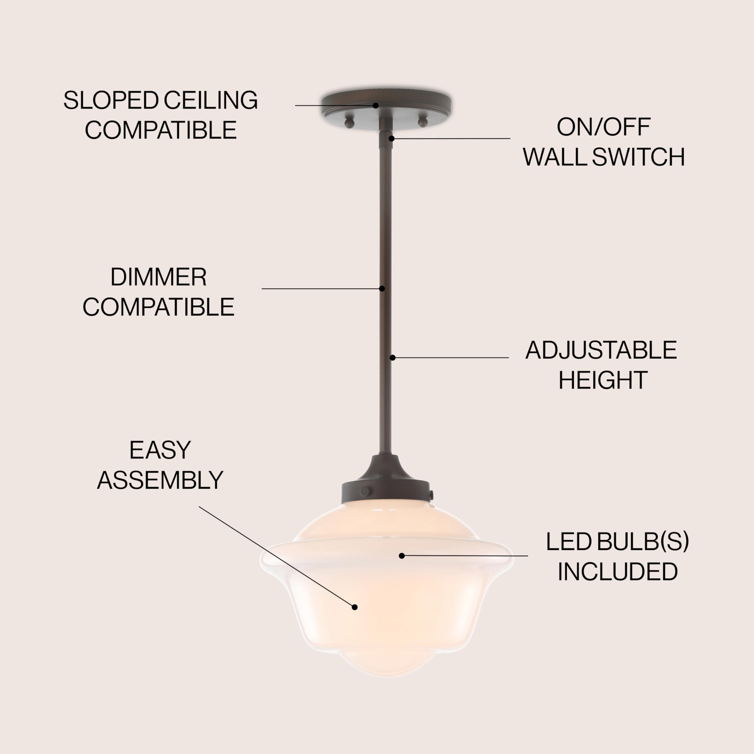 JONATHAN Y LED Pendant Light, 9.5in Adjustable, Oil Rubbed Bronze, Model JYL3517C, Dimmable for Dining Room, Living Room, Kitchen, F