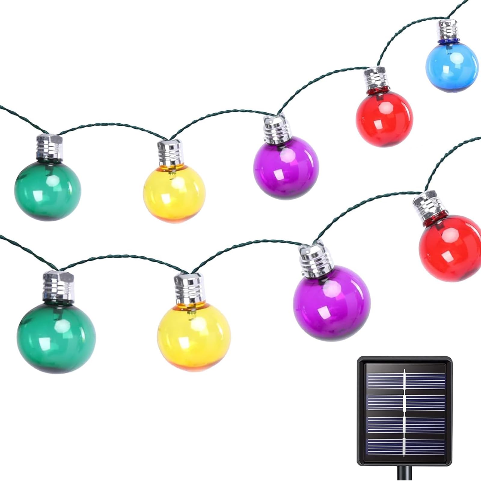 Vigdur Solar String Lights Outdoor, 7Ft Globe Multicolor String Lights with 15 Plastic Shatterproof LED Bulbs, Hanging Outdoor P