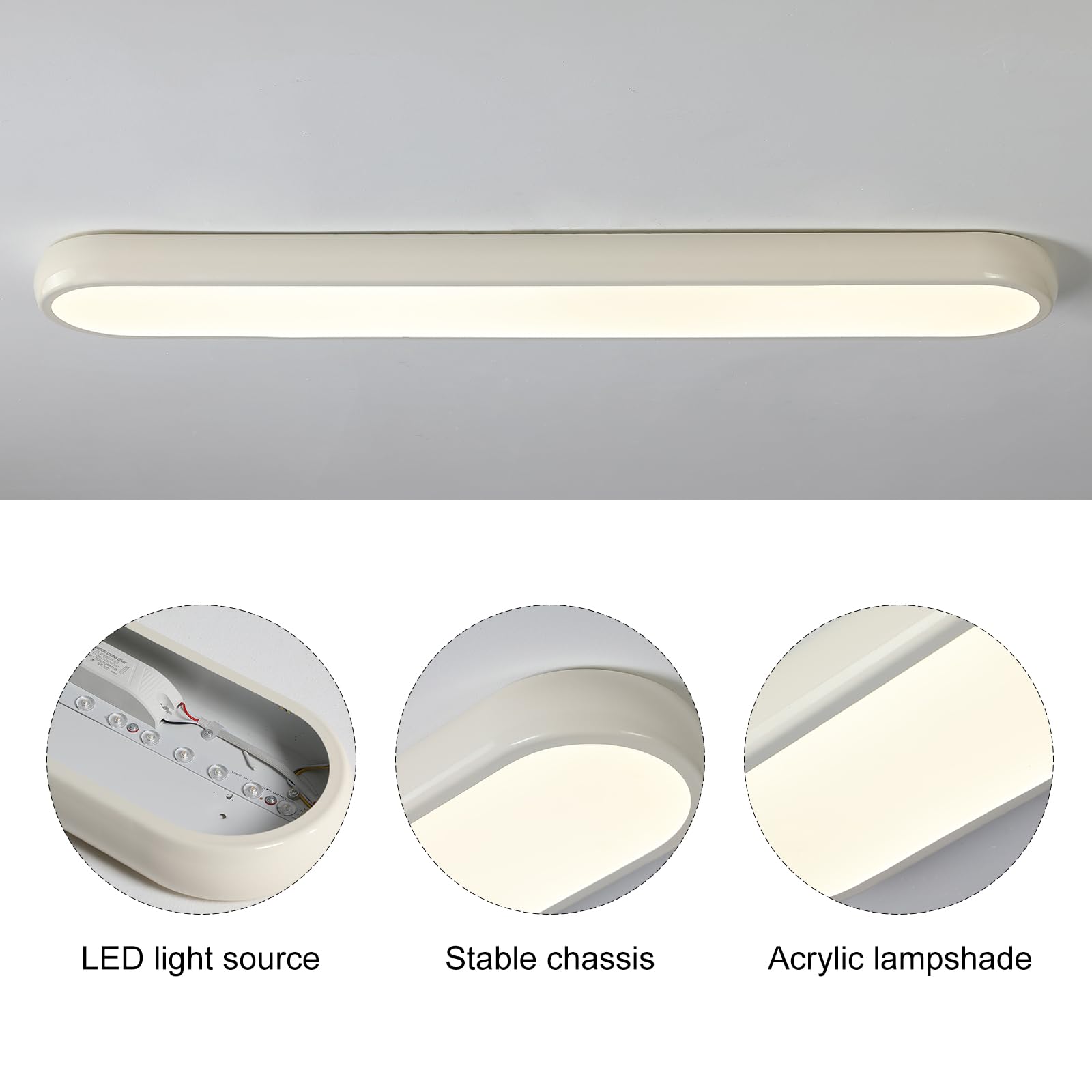 Qcyuui Dimmable Led Ceiling Light With Remote 39.4 In Long Ceiling Light Fixture Modern Flush Mount Ceiling Lamp Kitchen Lighting Fixtures Ceiling For Office Bedroom Hallway(Cream/48W)