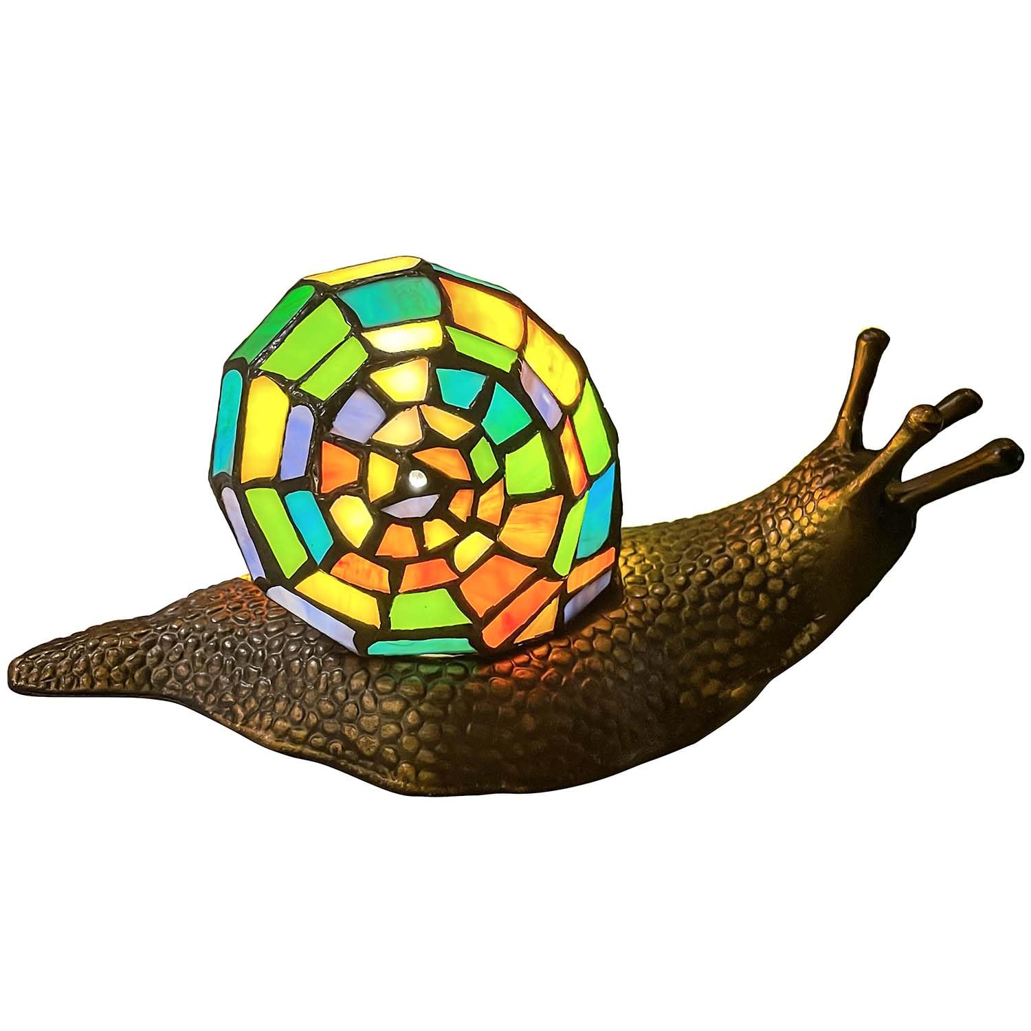 Bieye L13003 Land Snail Tiffany Style Stained Glass Accent Table Lamp For Home Decoration (Multicolor, 10'' D X 5'' W X 5'' H)