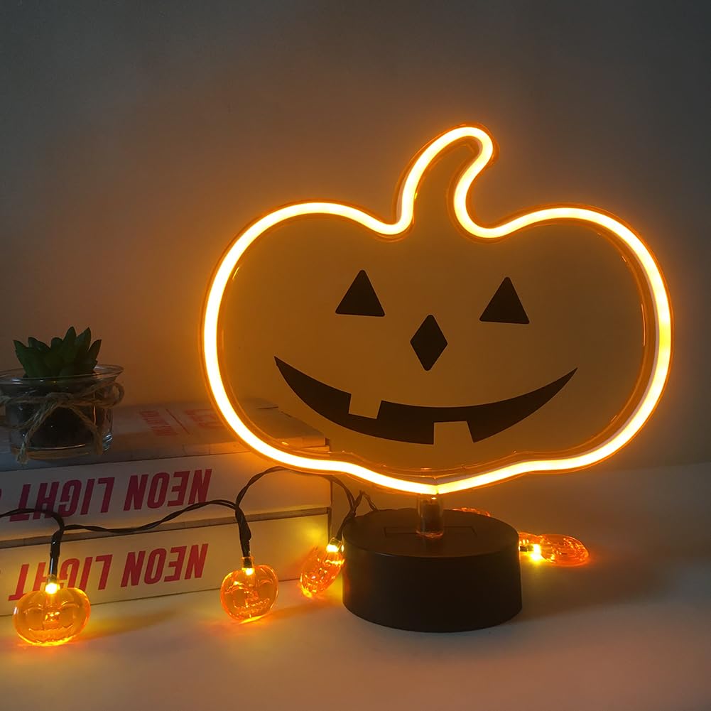Derdor Orange Pumpkin Neon Sign, USB/Battery Powered Halloween Decor, Model RD-029