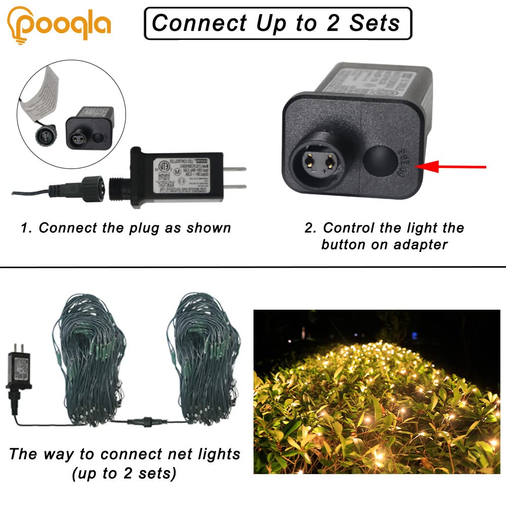 Pooqla Warm White LED Christmas Net Lights, 360 LEDs, 21ft x 5ft, Connectable, Model LR-(1-1000) L-SL01