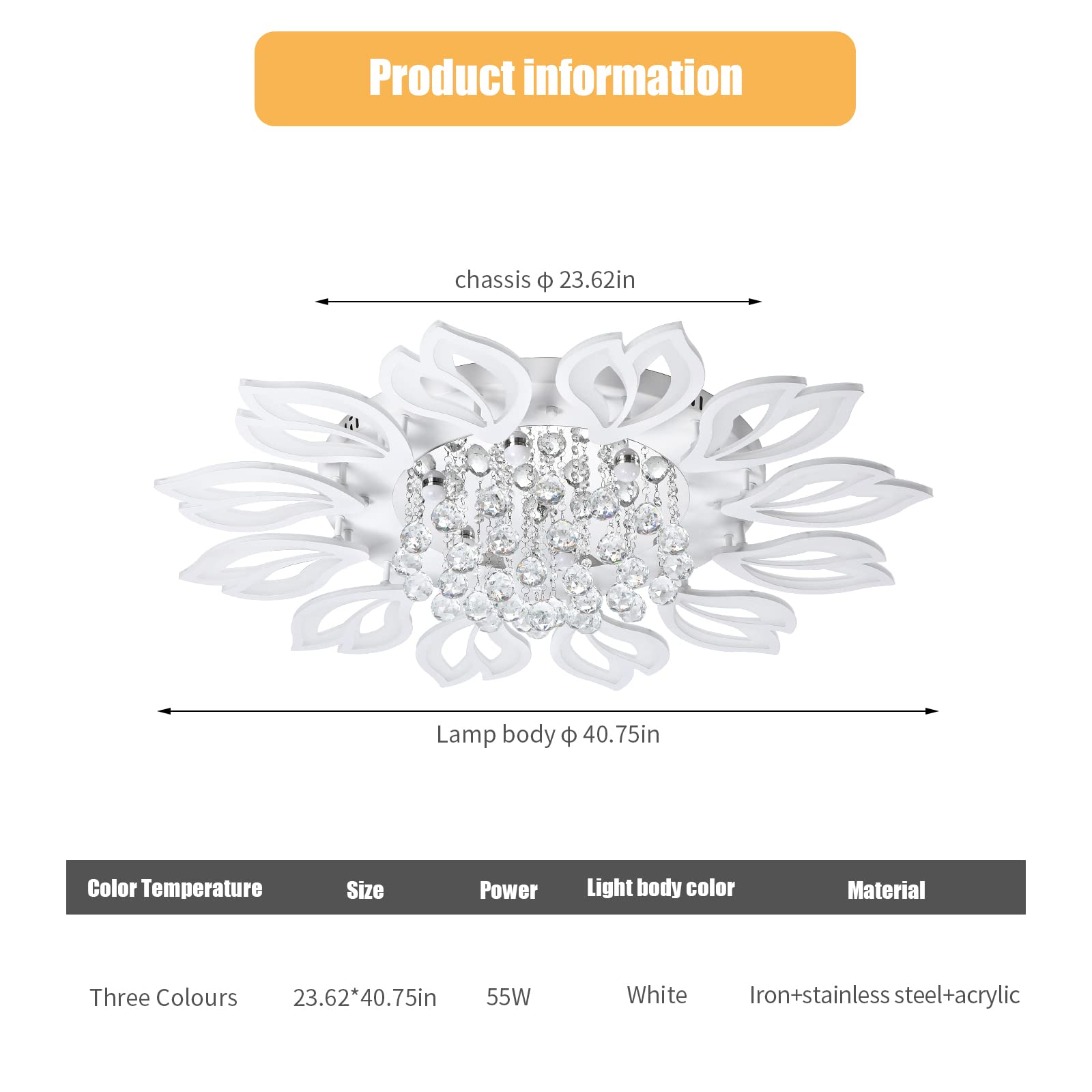 Garwarm Modern Ceiling Light 40.7 In Dining Room Light Fixture 12 Petals Flower Flush Mount Ceiling Lights Chandelier Bedroom Living Room Kitchen Office Lighting Fixture 100W White