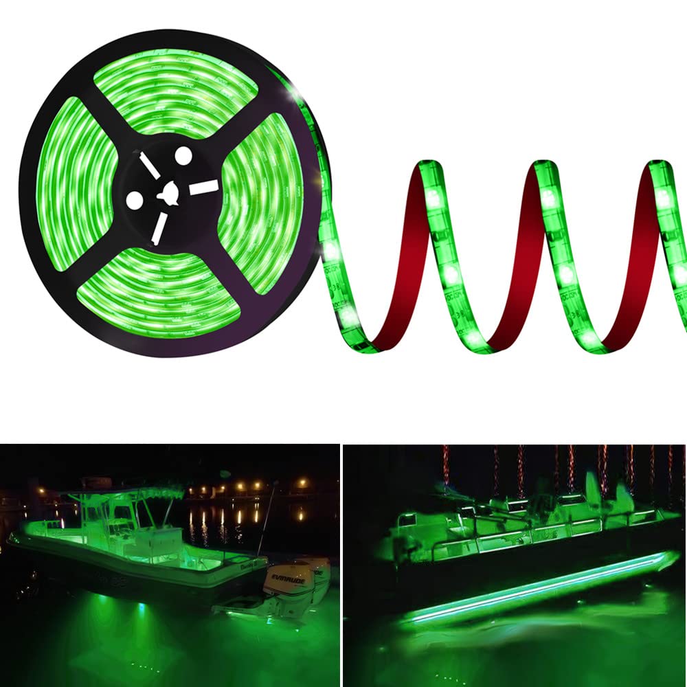 HOKIION Pontoon LED Boat Lights, 12V 20FT Waterproof Strip, Green, Model HK3273TEJFRHD, Interior Deck Lighting for Night Fishing
