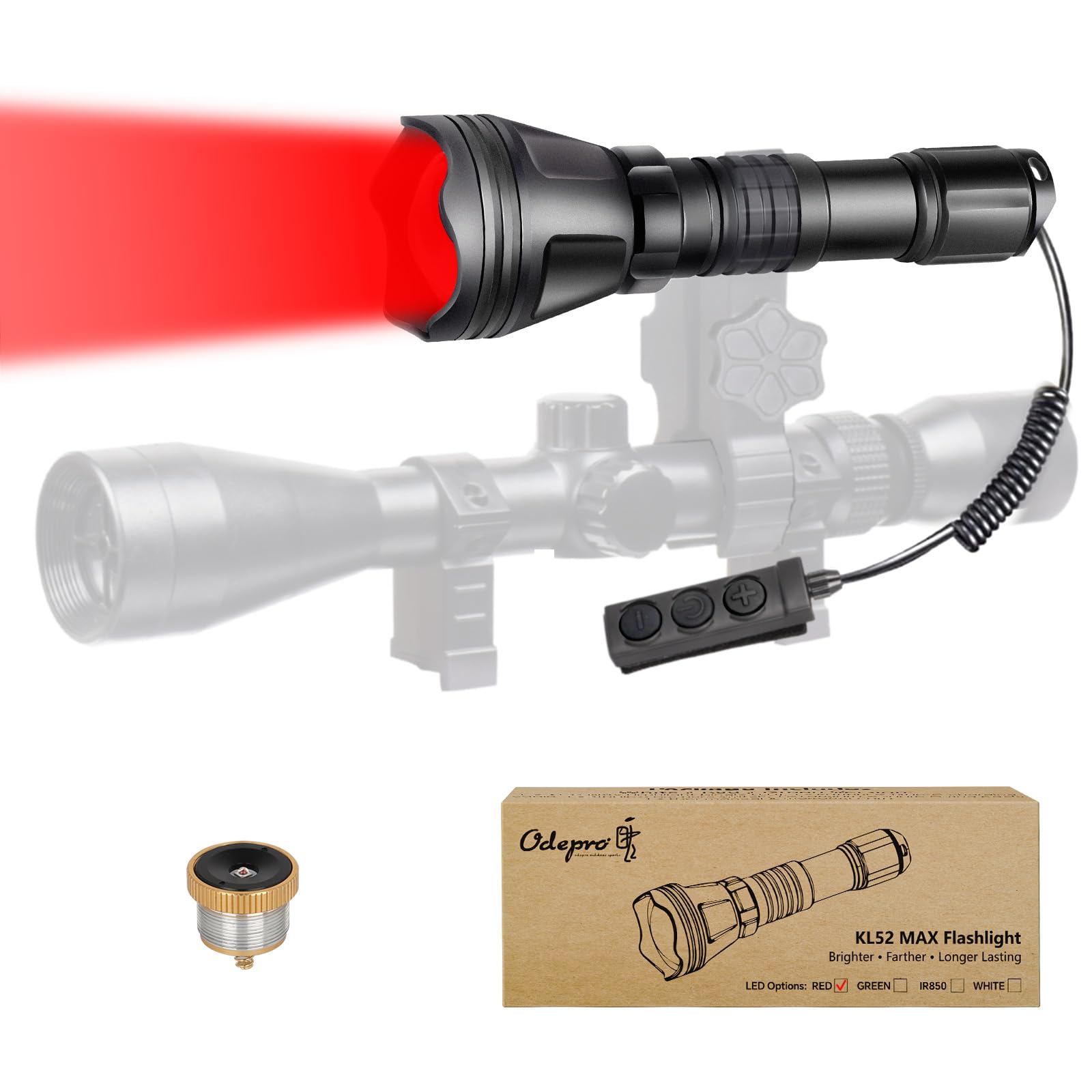 Odepro KL52 MAX Upgraded Super Bright 160 Lumens Red Predator Hunting Light, 464 Yards Long Range Zoomable Night Vision Flashlig