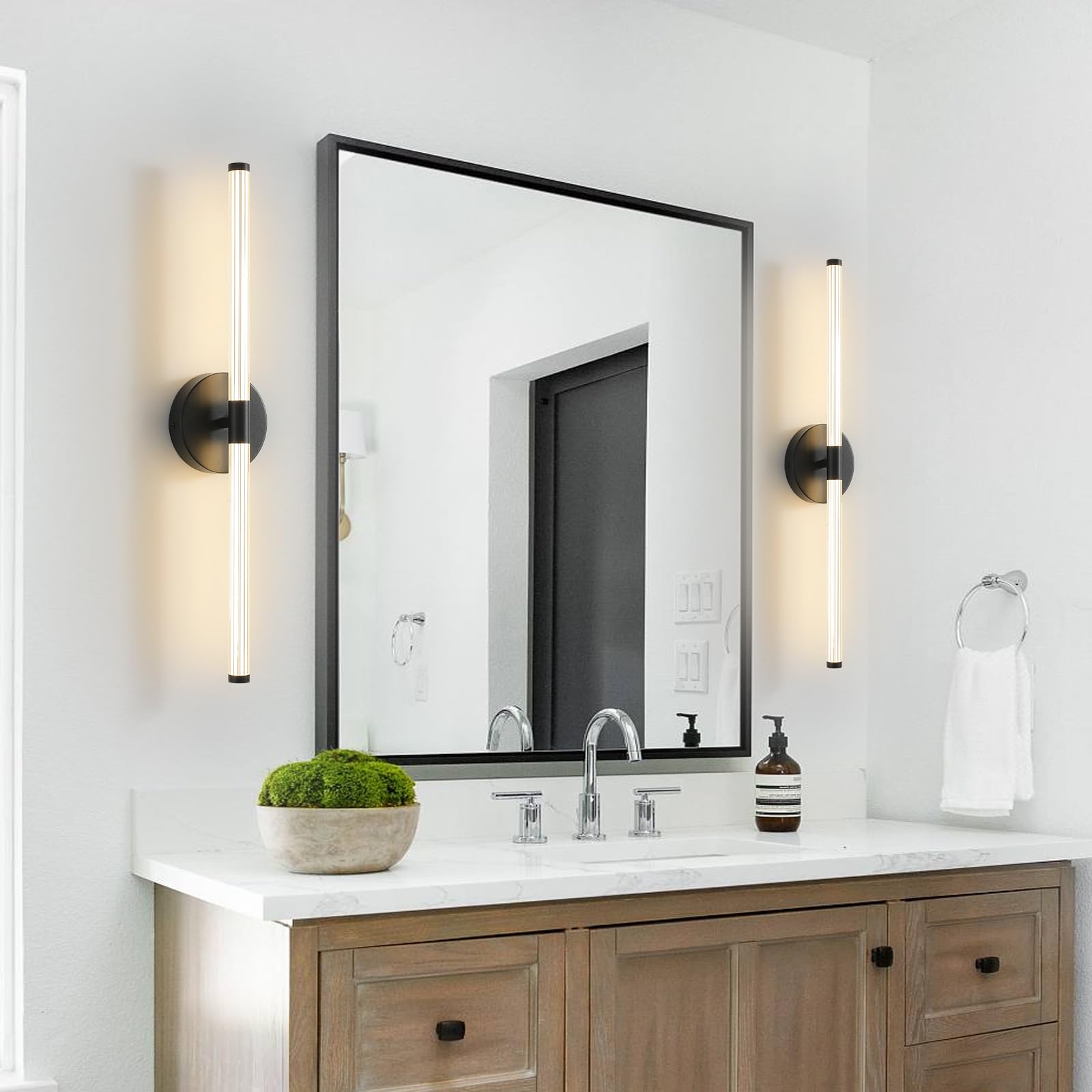KUZZULL Wall Sconces Set of 2 Matte Black LED Indoor Lights 24in Acrylic Linear Design