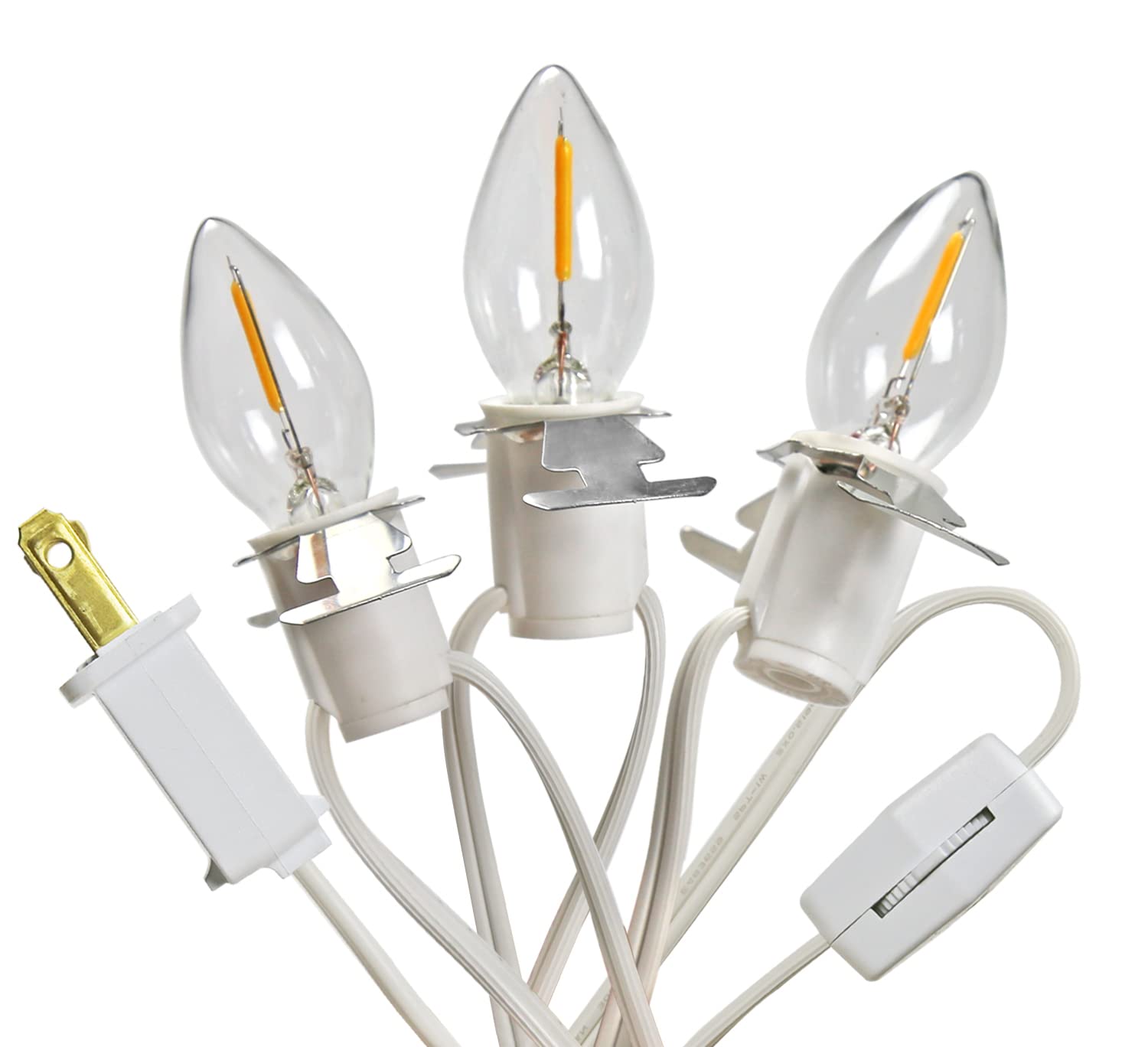 YIMILITE 3 Base C7 String Bulbs Christmas Village Light Accessory Cord with 3 LED Light Bulb Universal Clip White Cord with On/Off Spare Fuse Switch Plugs for Decorations Christmas Village House