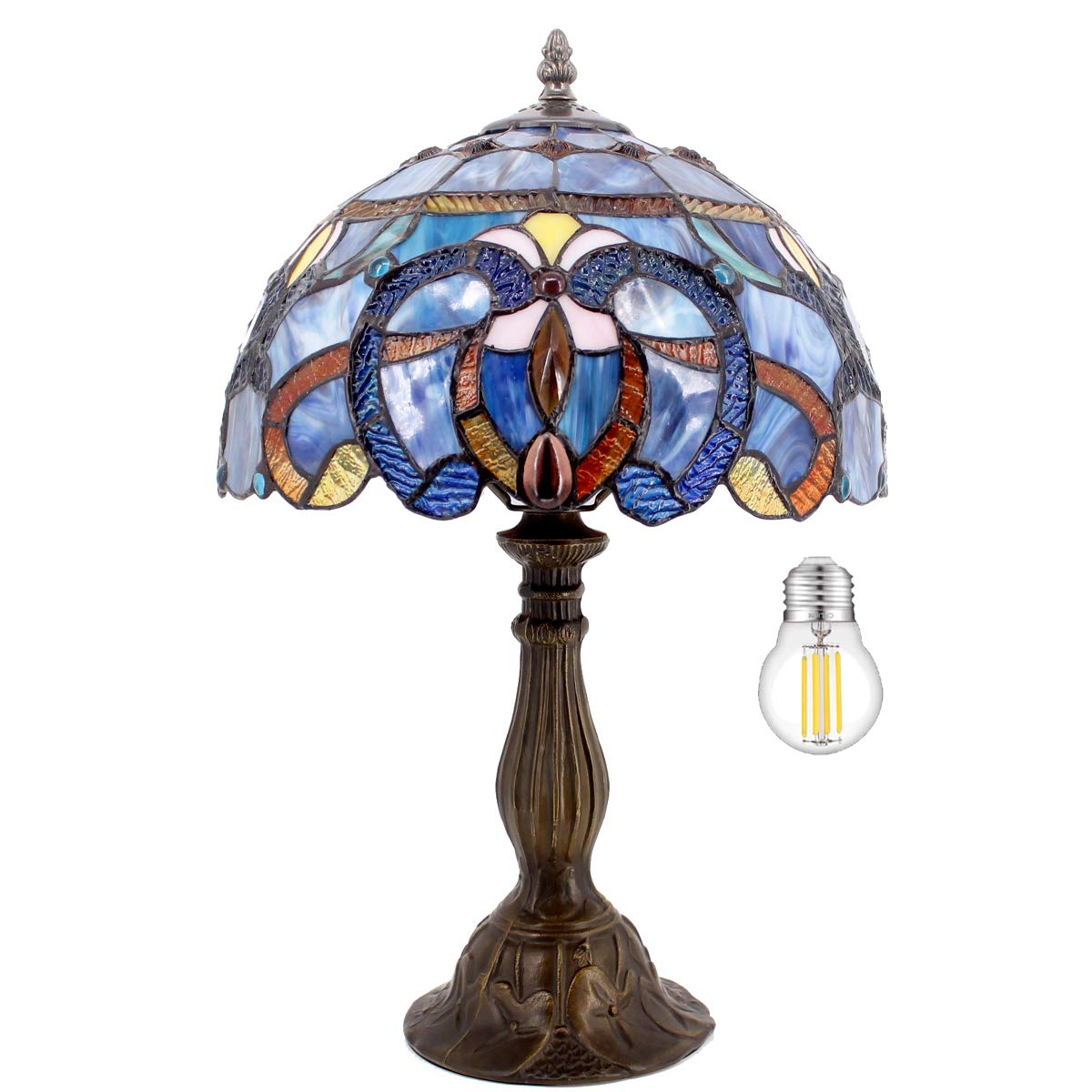 WERFACTORY Tiffany Lamp Blue Purple Stained Glass Style Table Lamp Reading Desk Light 12X12X18 Inches Decor Bedroom Living Room 