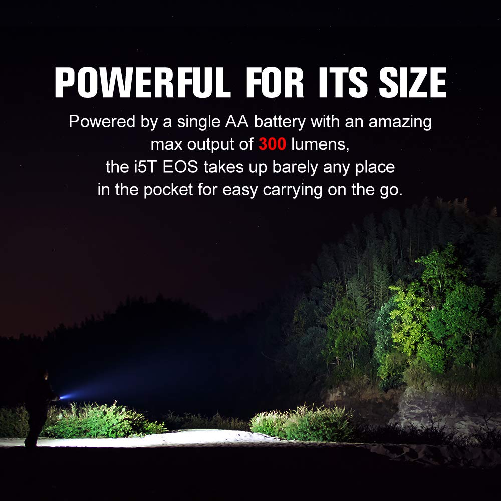 OLIGHT I5T EOS 300 Lumens Slim EDC Flashlight Dual-Output for Camping and Hiking, Tail Switch Flashlight with Beam Distance 196f
