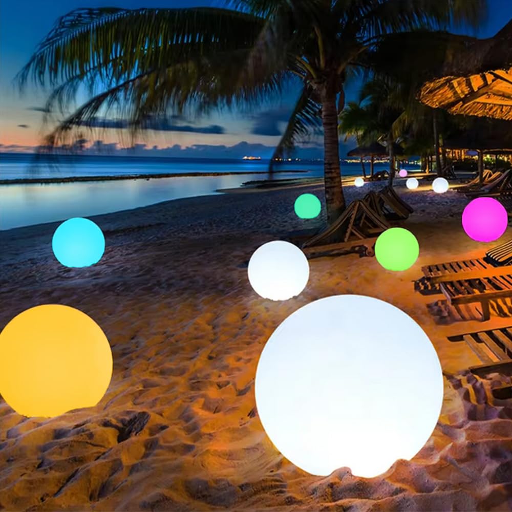 20-In Led Glowing Orb Light, Dimmable Rgb Color Changing Globe Floor Lamp With Remote, Large Rechargeable Outdoor Garden Ball Li