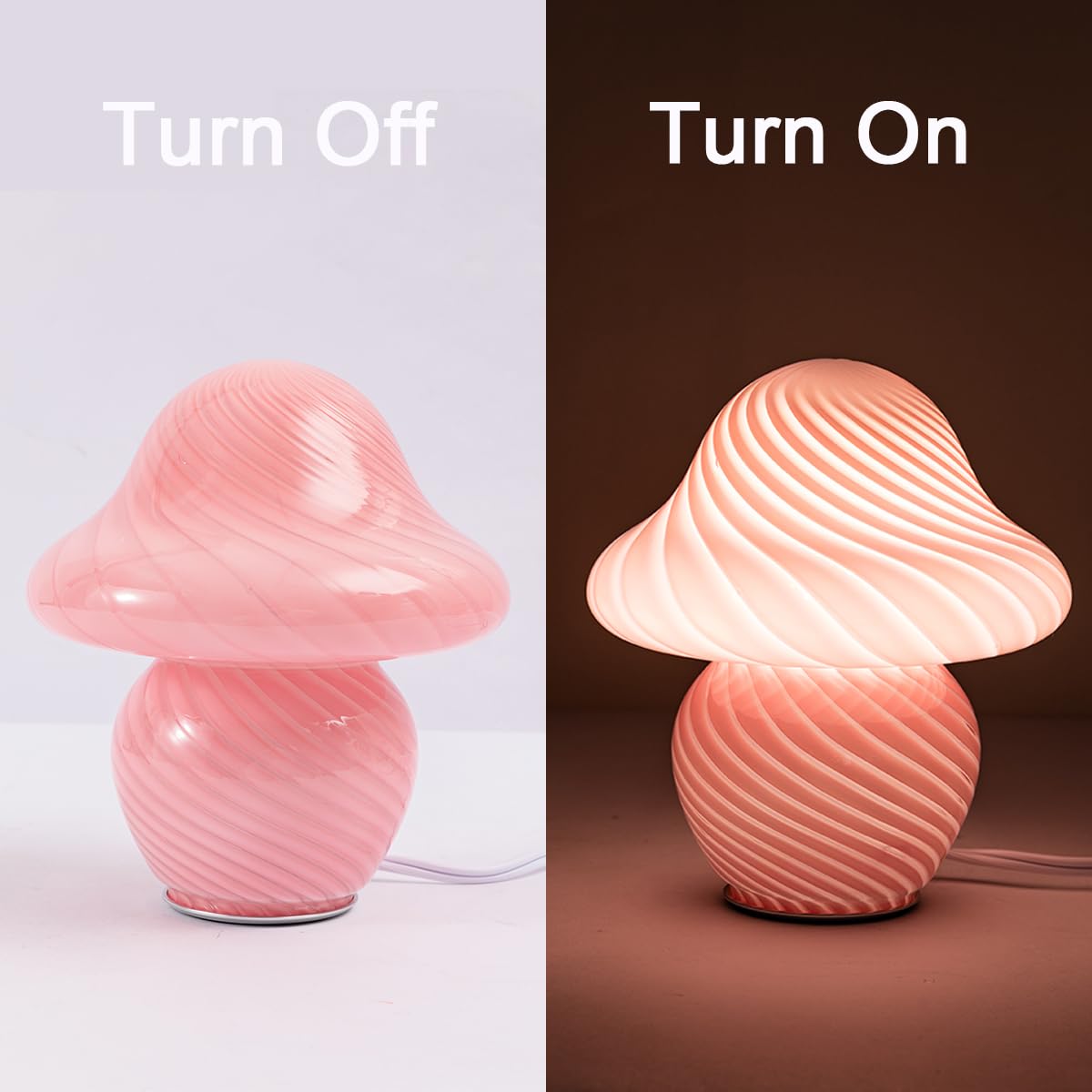 Heqet Mushroom Lamp Orange White Glass Mushroom Table Lamp For Bedrooms, Living Room, Aesthetic Lamps For Bedroom, Cute Bedside