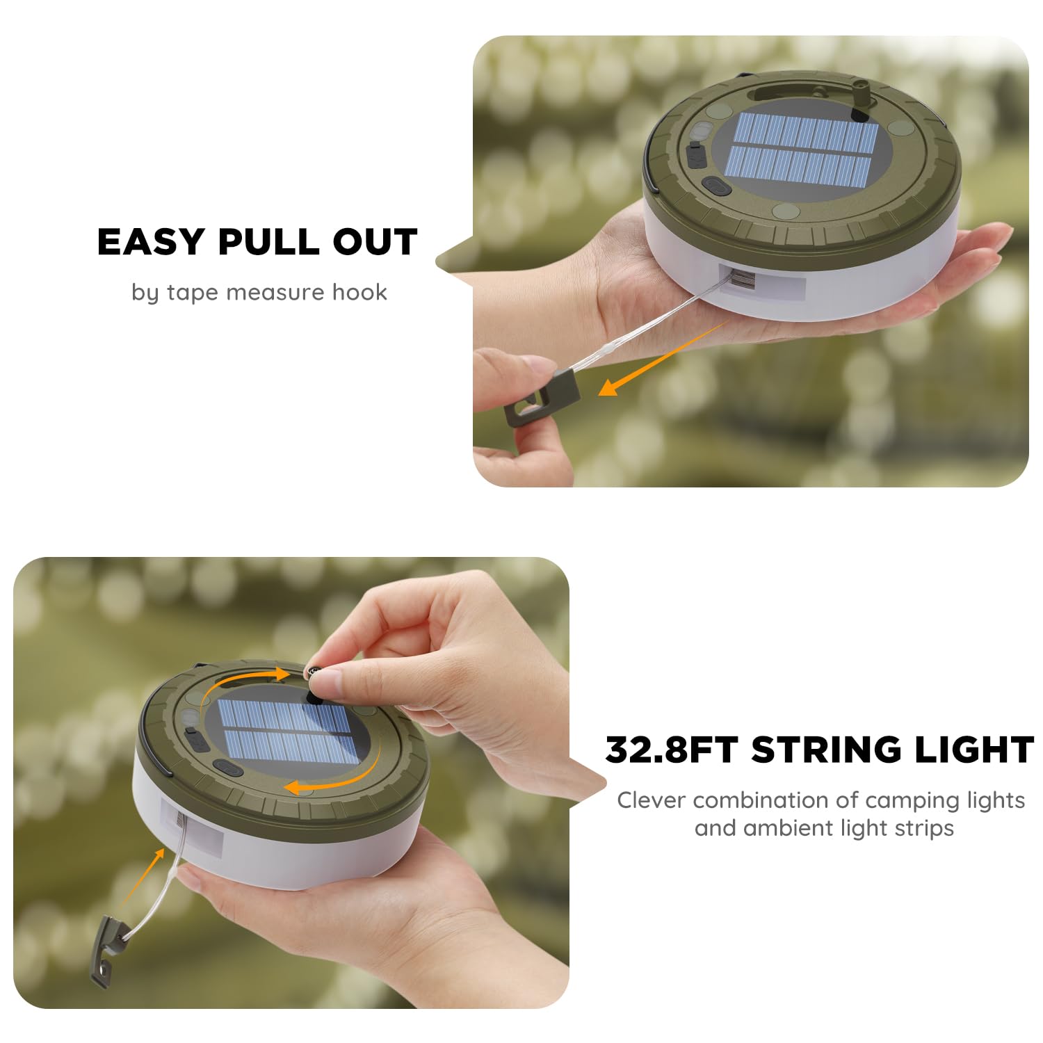 Siloon Solar Camping String Lights Outdoor, 2 In 1 Rechargeable With 8 Modes, 32.8Ft Waterproof Portable, Solar Powered And Usb