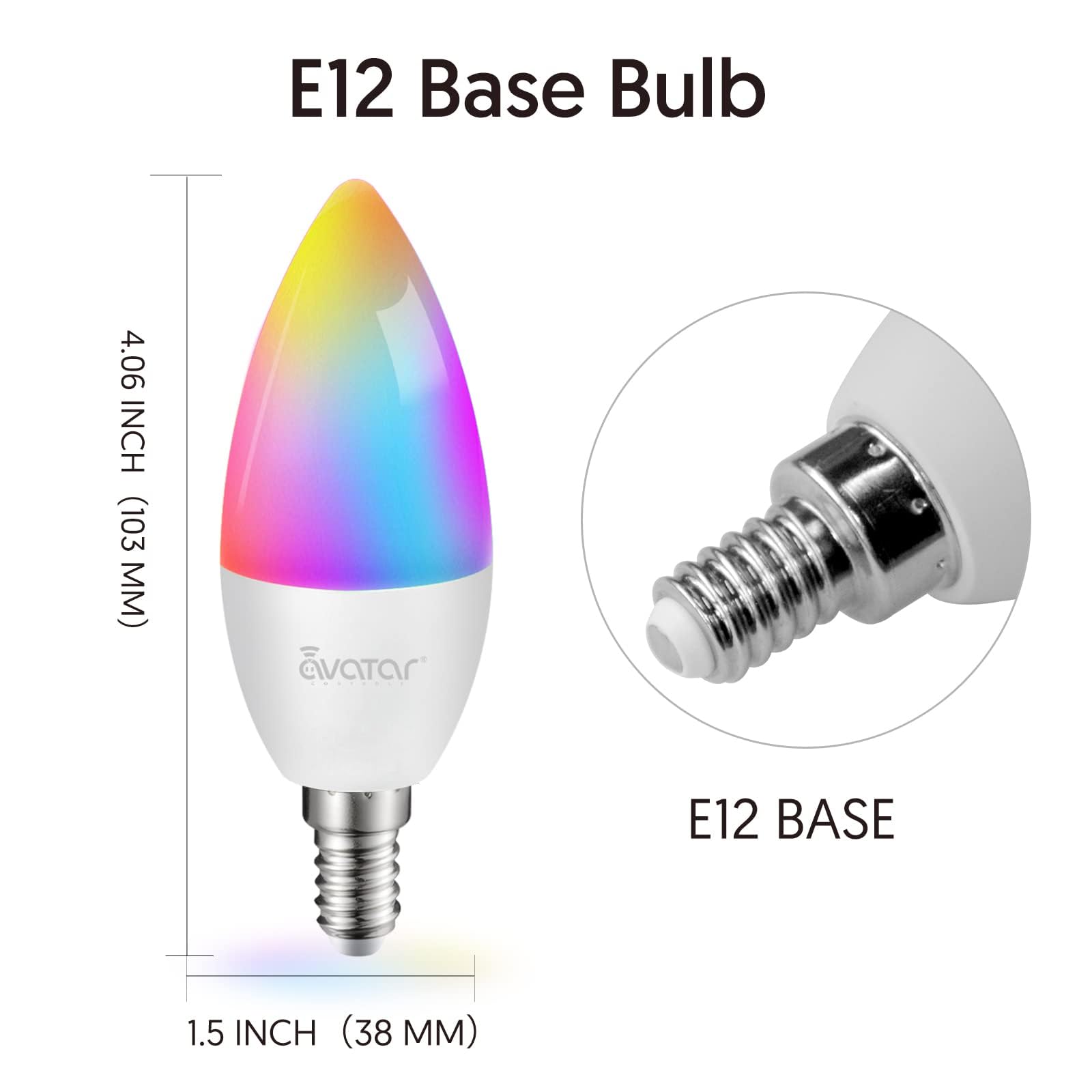 Avatar Controls 2 Pack E12 LED Smart Light Bulbs - RGBCW 5W, WiFi Compatible with Google, Alexa, 16 Million Colors, B11 Candelabra