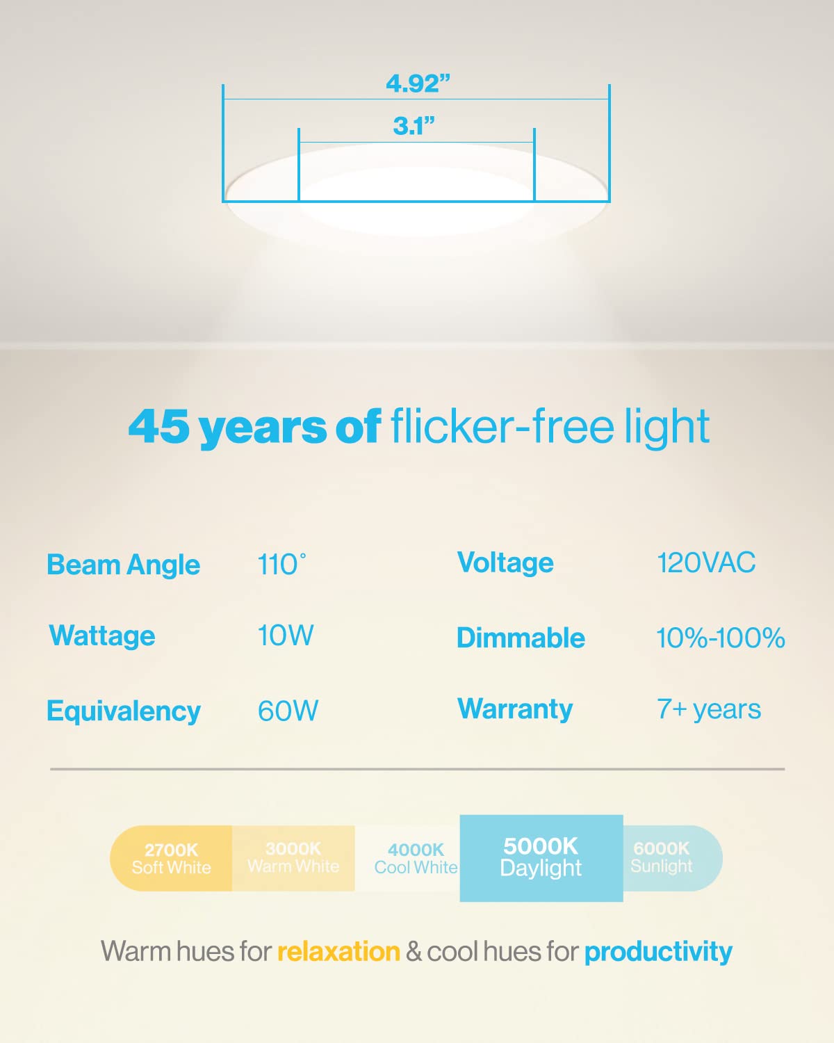 Sunco Lighting 48 Pack 4 Inch Ultra Thin Led Recessed Ceiling Lights Slim, 5000K Daylight, Dimmable, 10W=60W, Smooth Trim, Wafer Thin, Canless With Junction Box - Energy Star