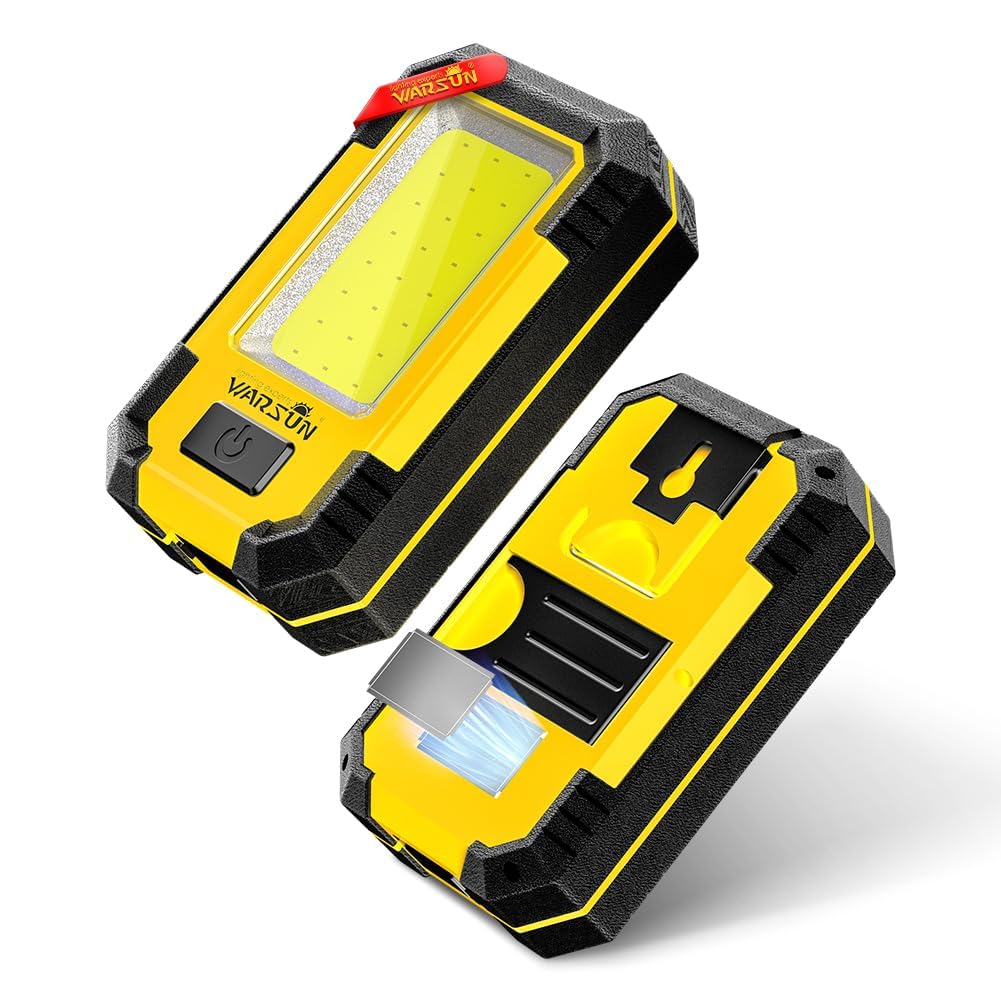 WARSUN Rechargeable Work Light LED 1200 Lumens Portable Mechanic Light 4.3 x 2.6 x 1.4 inch Yellow Model WARSUN 2cob