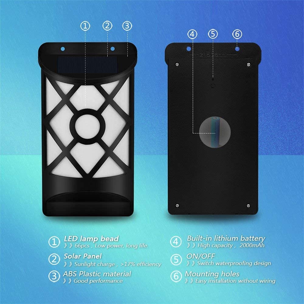 Aityvert Solar Flame Lights Outdoor, Waterproof Flickering 66 LED, 8 Pack, Wall Mounted Night Lights for Patio and Driveway