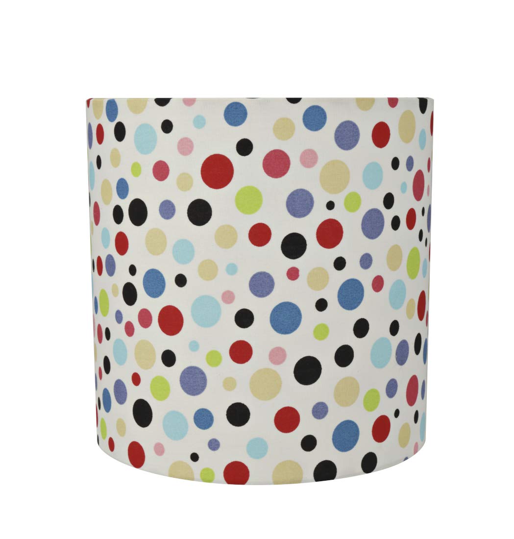 Aspen Creative Drum Lamp Shade 8inx8in White Cotton with Multi-Colored Dots Model 31229A