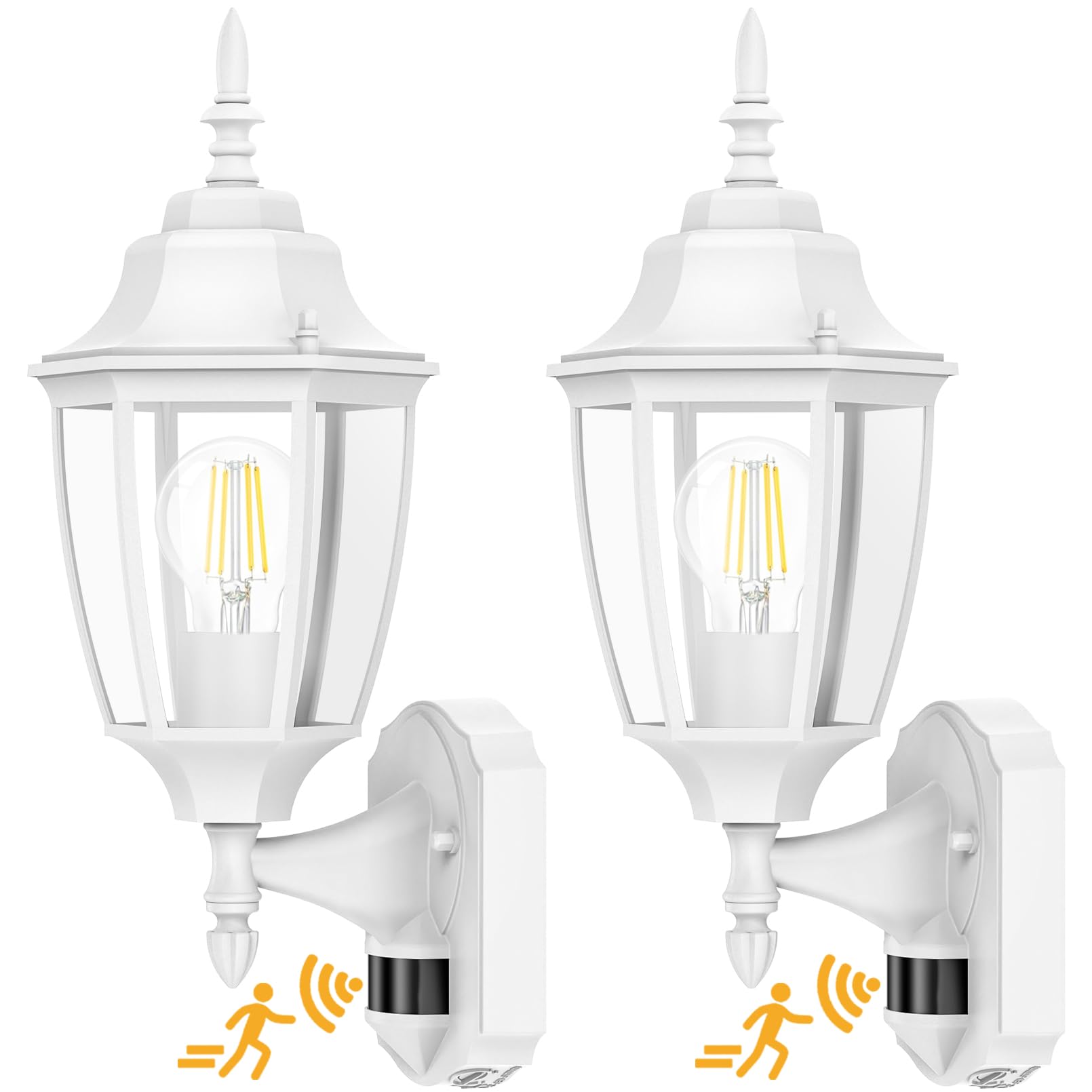 Lamomo Outdoor Wall Sconce 2 Pack, Dusk to Dawn Motion Sensor, Waterproof Aluminum Lights, White