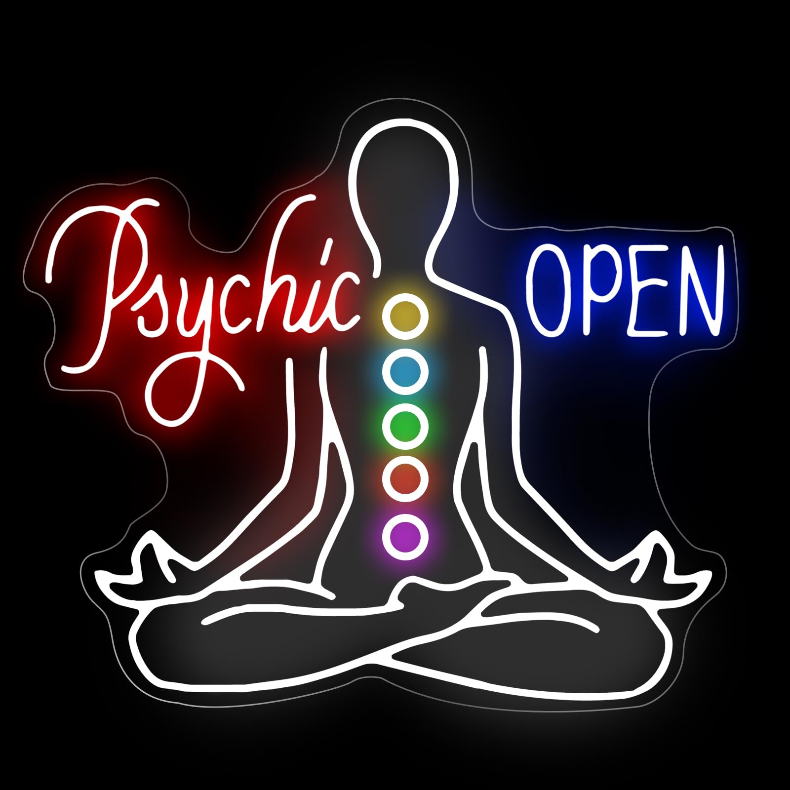Psychic Open Neon Sign Charka Neon Light  Yoga Led Sign  Exercise Room Wall Decor  Buddha Lotus  Pilates Studio Art Meditation Room Wall Art Yoga Lover Gift  Psychic Chakras Healing Exercise  20*X17.3