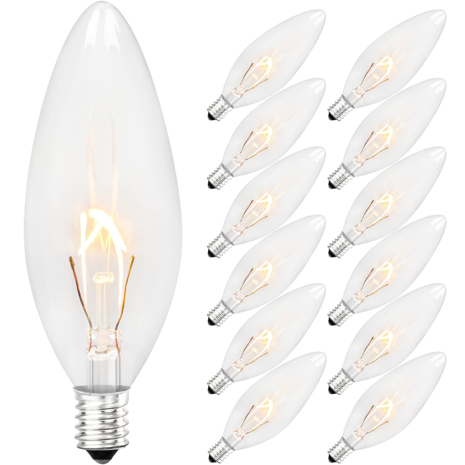 Brightever Vintage Incandescent Light Bulbs 40W, Clear Dimmable E12 Candelabra, 12-Pack, 2500K Warm White, Glass