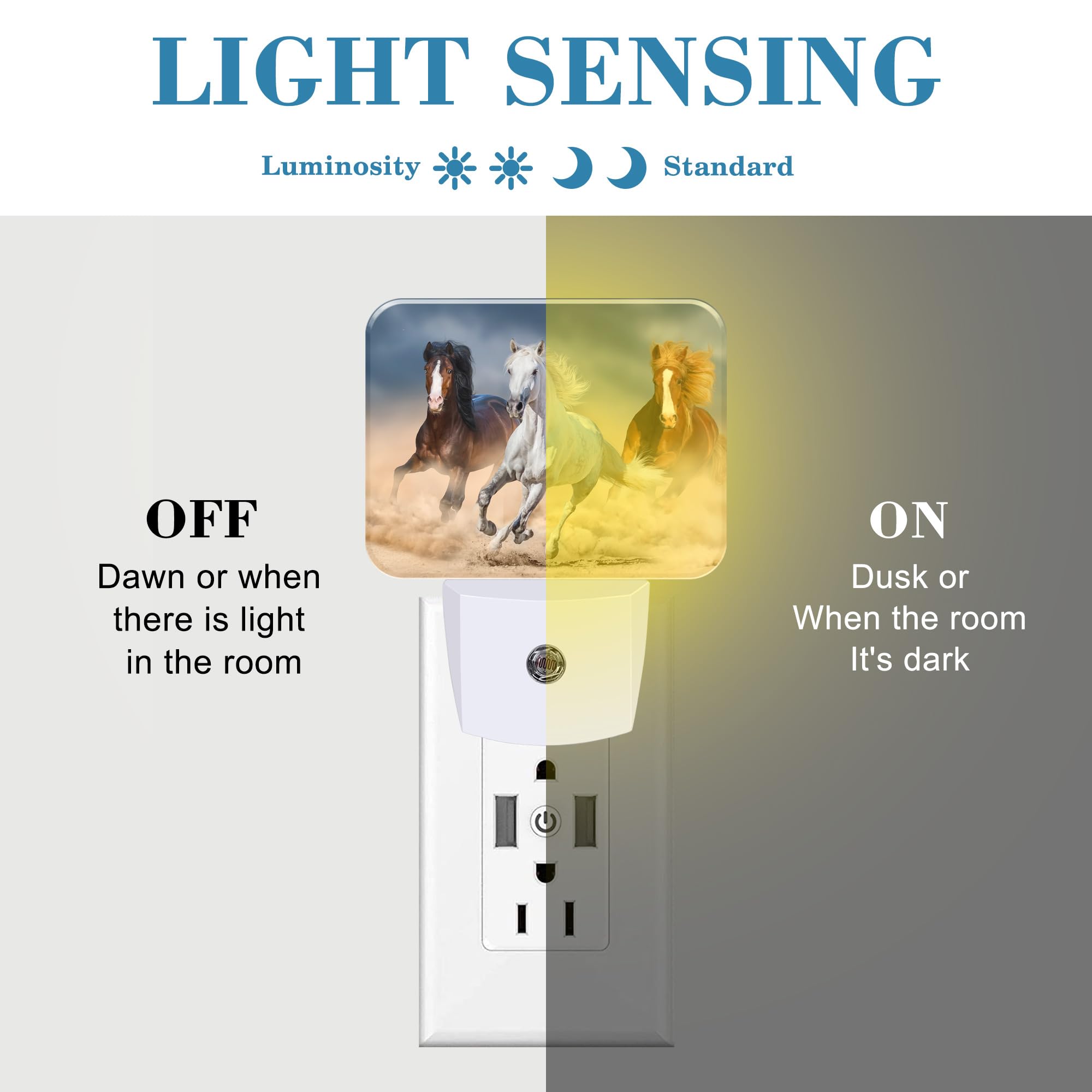 Uiaoiais Horse Night Light Plug-in with Dusk to Dawn Sensor, Plastic, Horse Running in Desert, Model Uia-CHANG-NEWA13