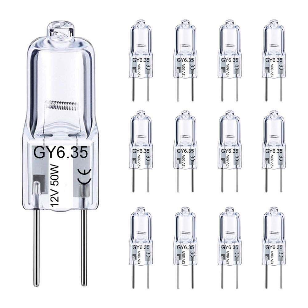 Gy6.35 Halogen Light Bulbs 12 Volt 50 Watt, 12 Pack 2 Pin Gy6.35 Base Bulb, Replacement T4 Tubular Jcd Type Bulb For Ceiling Lig
