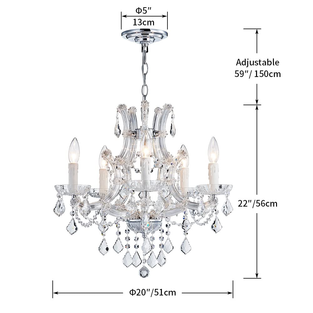 SM Saint Mossi 5-Light Crystal Chandelier, Modern K9 Crystal Pendant L ...