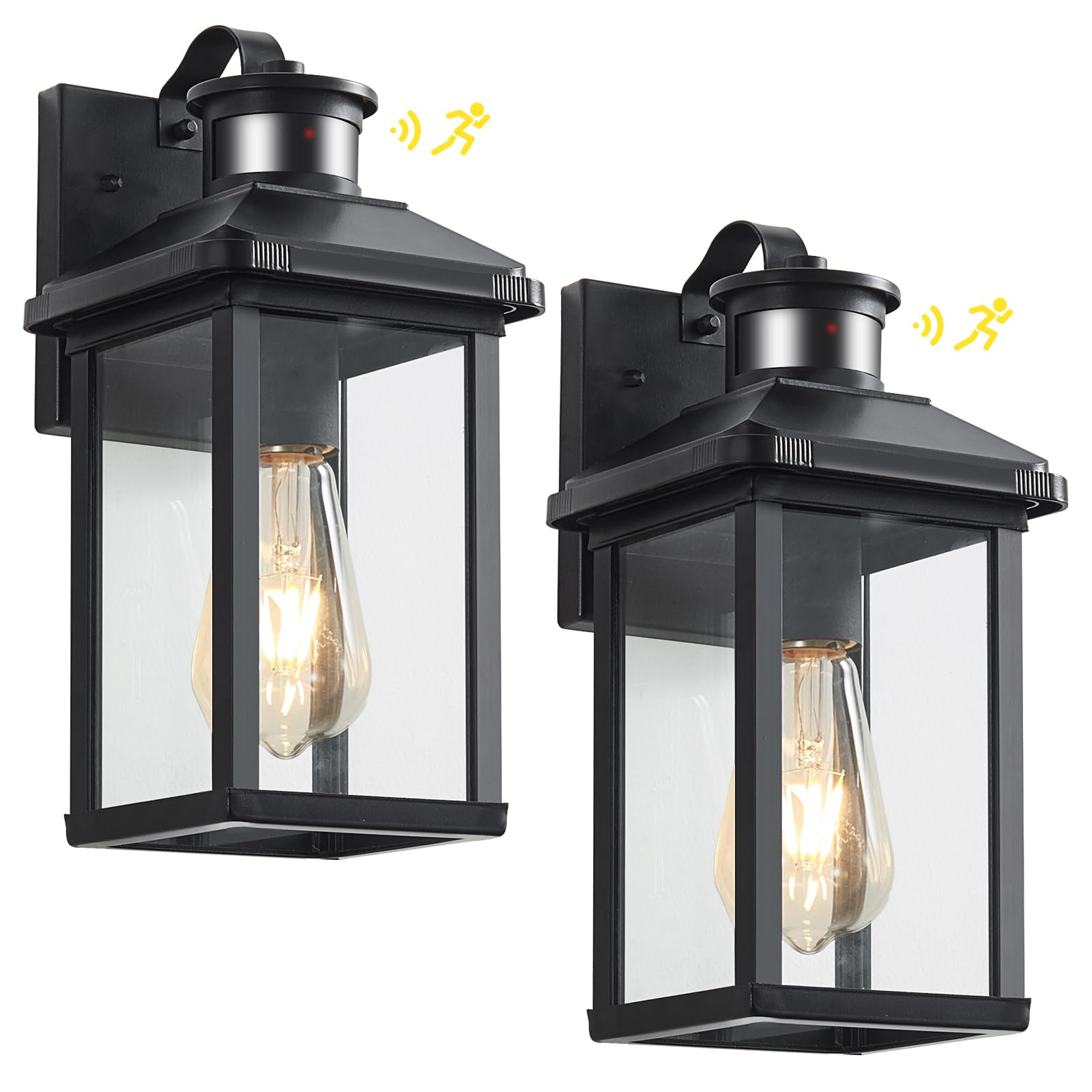Hebangya 2 Pack Motion Sensor Porch Light,Dusk to Dawn Outdoor Lighting,Waterproof Exterior Light Fixture,Black Outside Wall Mou