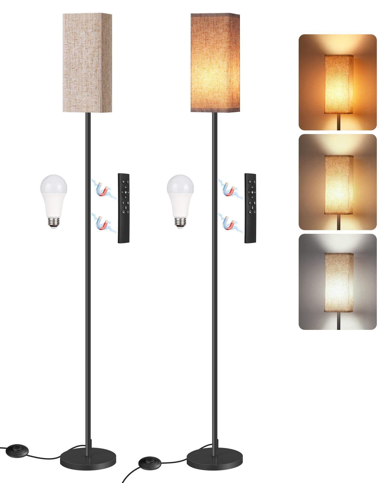 GOEBLESON 2Pack 64.2    Dimmable Floor Lamp for Living Room with Remote & Foot Switch, Corner Floor Lamp for Bedroom, Includes A