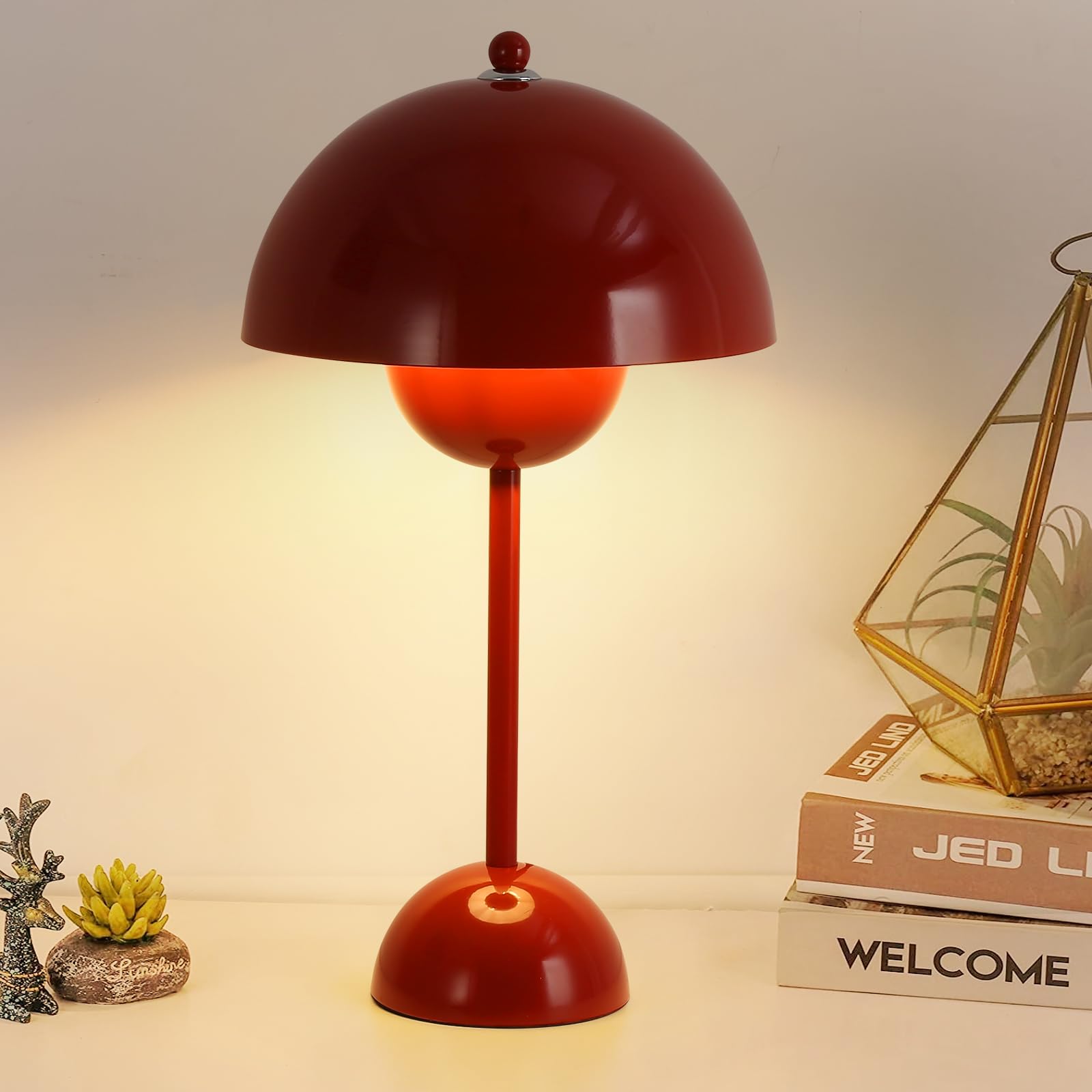 COSYLUX Modern Table Lamp for Bedroom, Dome Shade, Dark Red/Burgundy, Cute Design for Living Room, Office, Nightstand