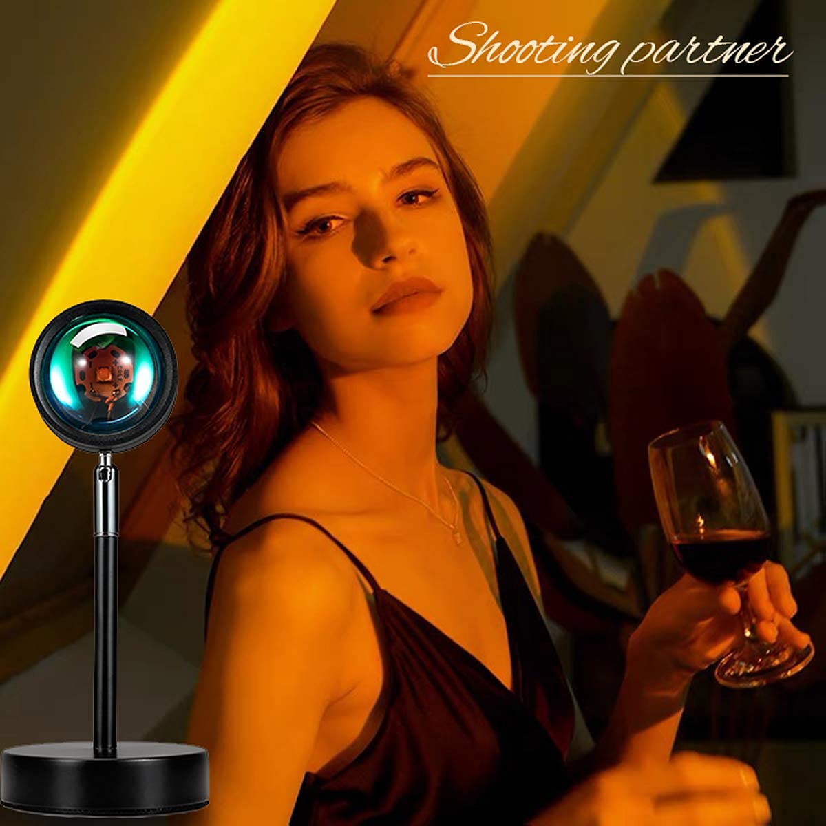 Balkwan Sunset Red Projection Lamp - LED Rainbow Night Light for Living Room & Bedroom Decor, USB Modern Floor Stand