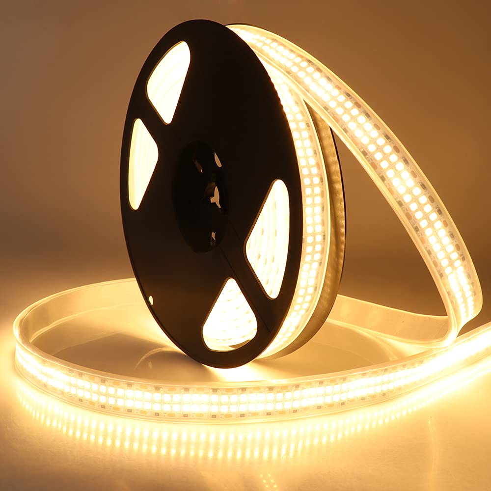 Ledenet Led Strip Lights Warm White 3000K 16.4Ft/5M Double Row 2835 Smd 2400Leds Dc 24V Daylight Bright Dimmable Flexible Led Tape Light Waterproof Ip67 Outdoor Lighting(No Adapter & Dimmer)