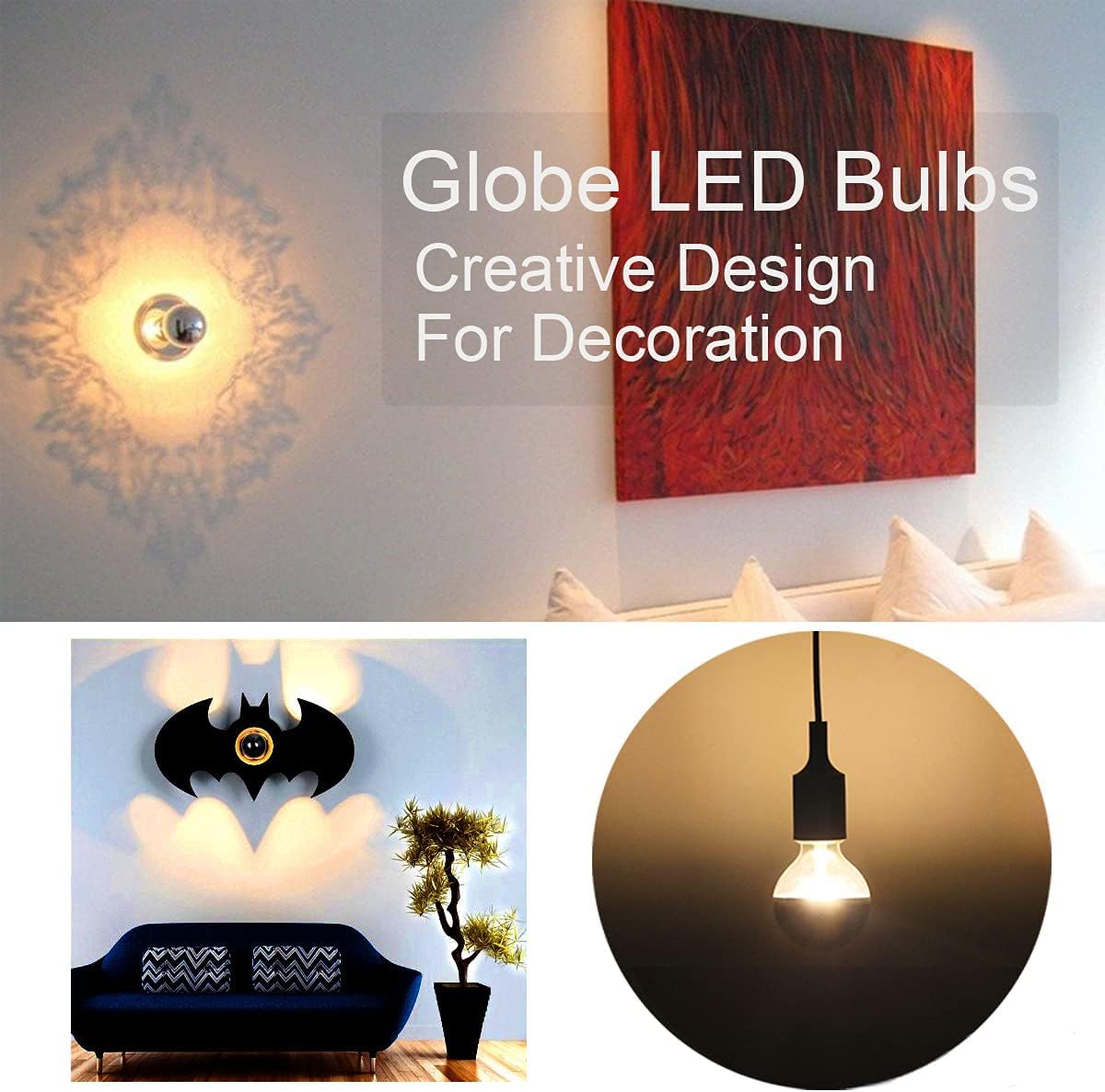 Leools Half Chrome Light Bulb,6W (60W Equivalent) Dimmable Led Edison Bulbs,G80/G25 Globe Shape Decorative,Half Black Reflected