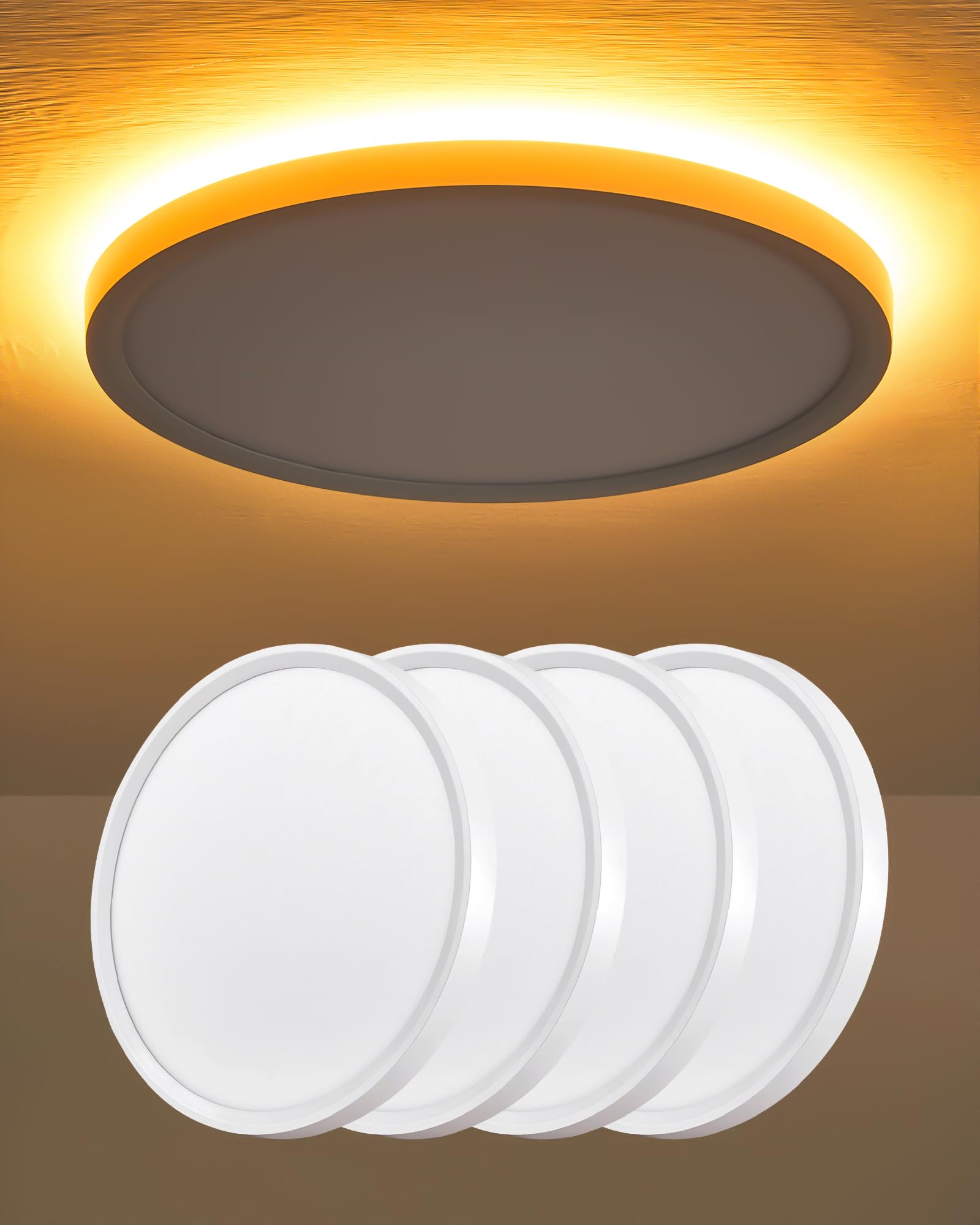 Yelioled Yeliold 4 Pack Of 12 Inch Led Flush Mount Ceiling Light Fixture With Night Light, 24W 2400Lm, 3000K/4000K/5000K 3Cct Se
