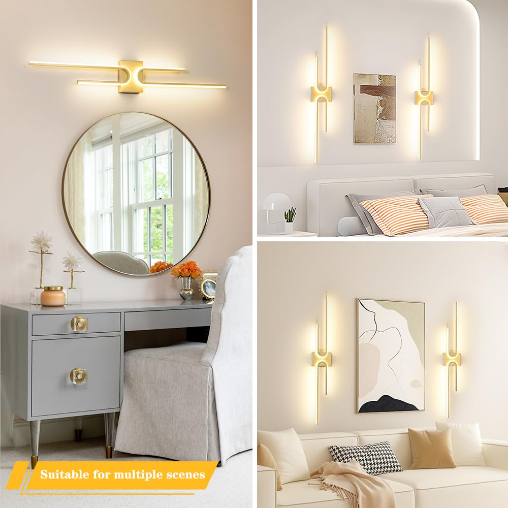 OIYIO Modern LED Bathroom Vanity Light Fixture, Dimmable, Gold, 39.17 Inch, Metal, Model 250115