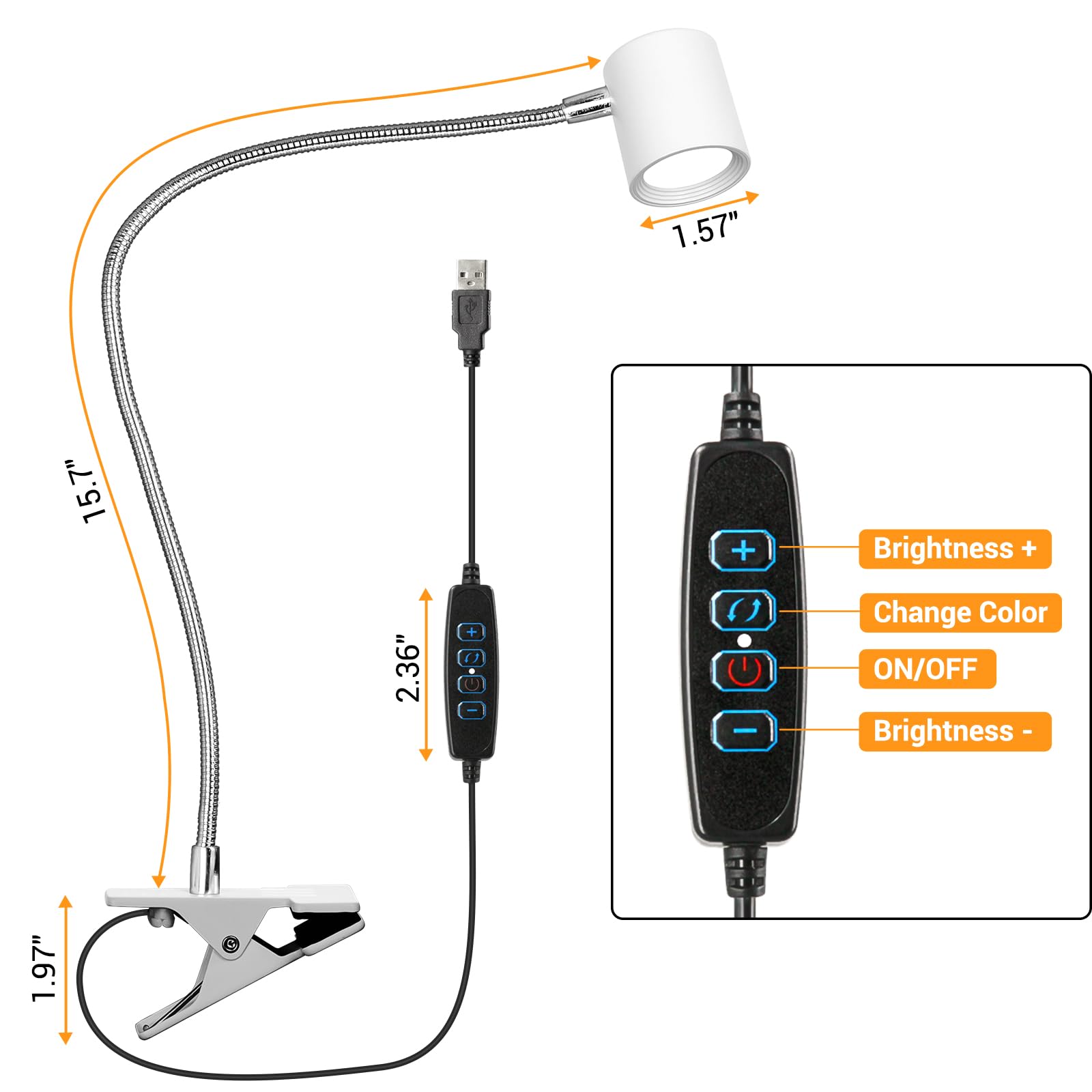 Reading Light, 3 Modes & 10 Brightness Clip On Light, Desk Lamp, Eye Caring Reading Lights For Books In Bed, 360?Gooseneck Clamp