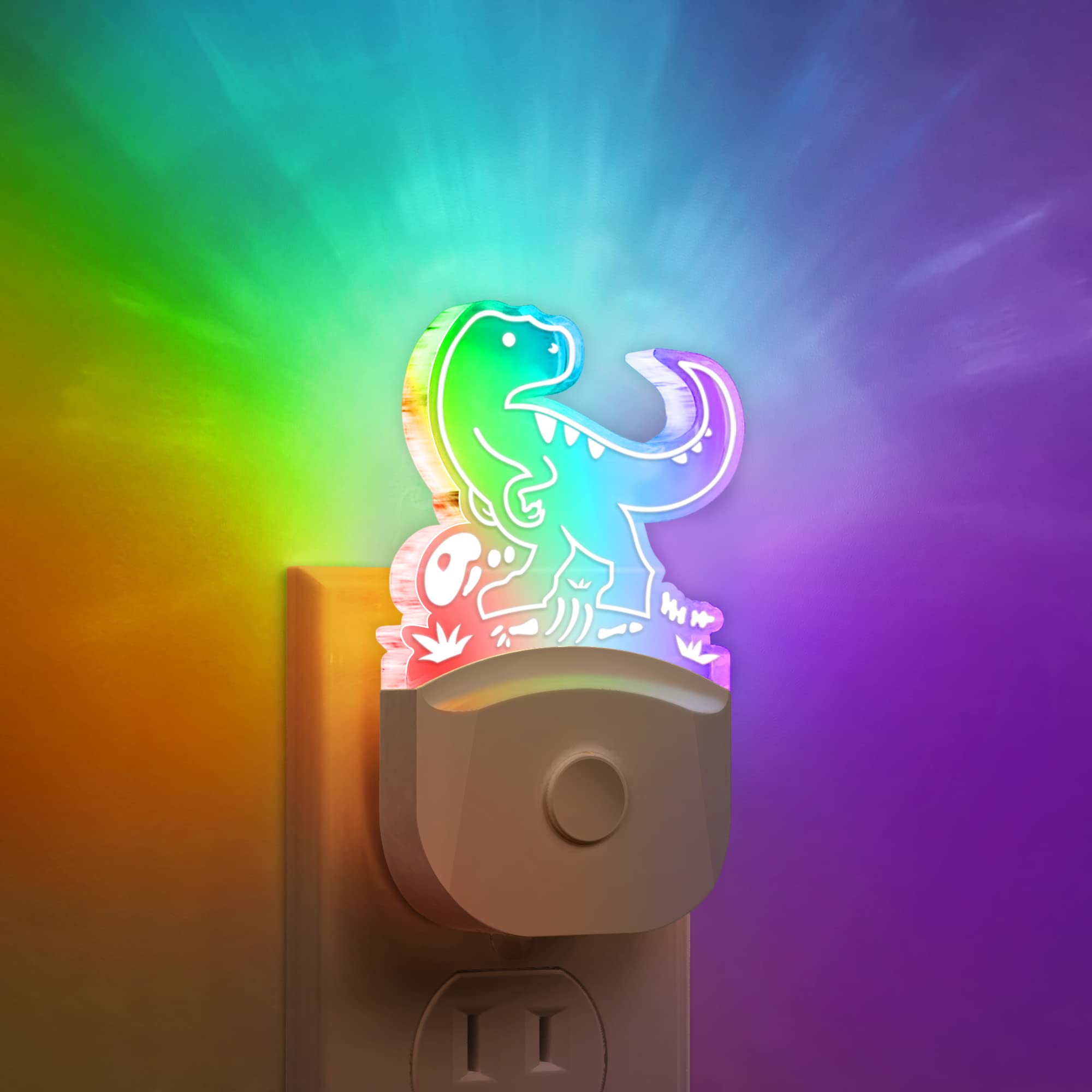 Dinosaur Night Light for Kids [2 Pack], 8 Color Changing Plug in Night Light for Kids, Baby Night Light with Dusk to Dawn Sensor