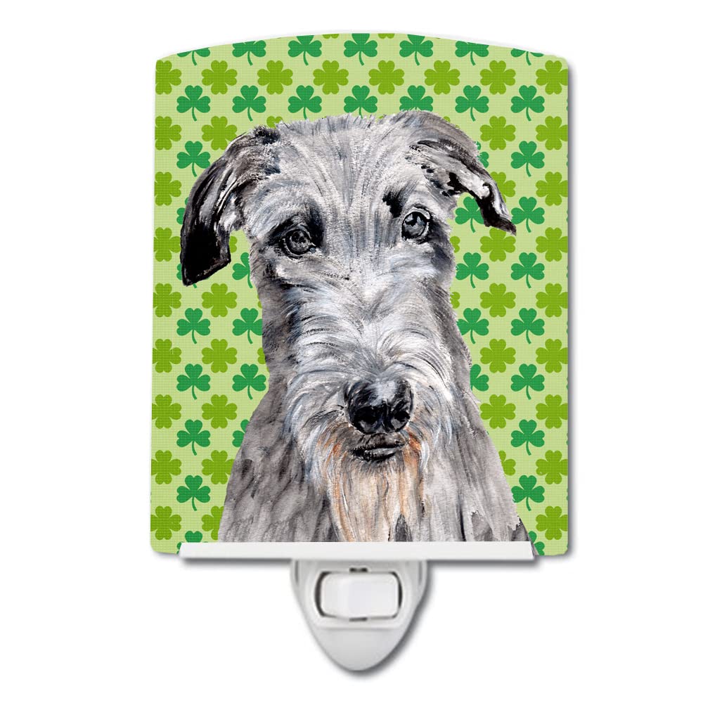 Caroline'S Treasures Sc9730Cnl Scottish Deerhound Lucky Shamrock St. Patrick'S Day Ceramic Night Light Compact, Ul-Certified, Ideal For Bedroom, Bathroom, Nursery, Hallway, Kitchen, 6X4X3, Multicolor
