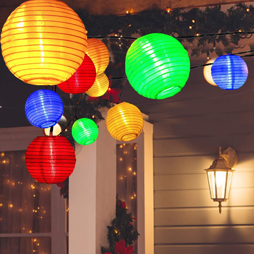 ALLOMN Solar Lantern String Lights, 19.7ft 30LED Waterproof Garden Lantern, String Lights Fair Lights with Fabric Lantern Exteri