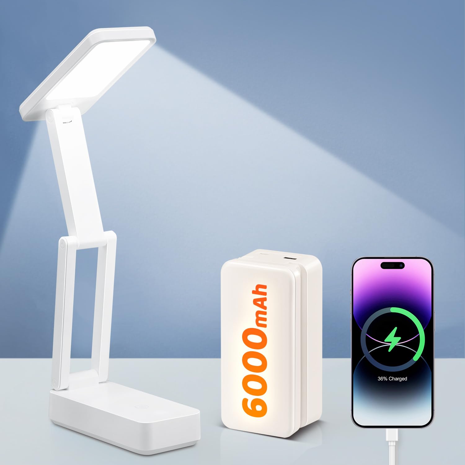 Coolnight Small Desk Lamp, 6000 Mah Rechargeable Desk Lamps, 3 Colors & 15 Brightness Portable Light With Usb Charger, Nail Lamp