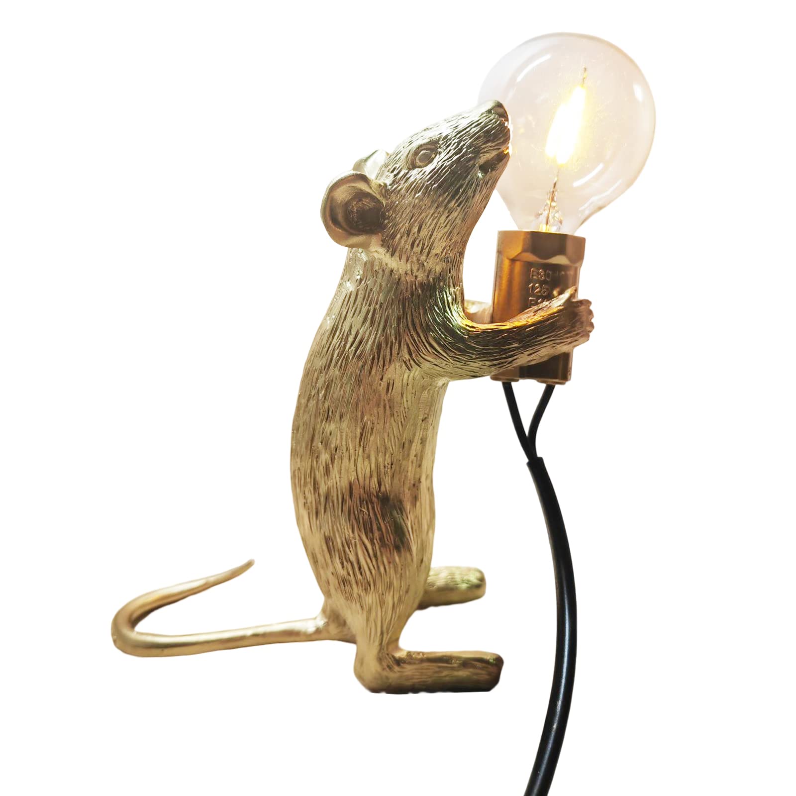 NorDiem Modern Cute LED Resin Animal Mouse Table Lamp Art Mouse Children's Bedside Gift Desk Lights Small Mini Mice lamp(Gold St
