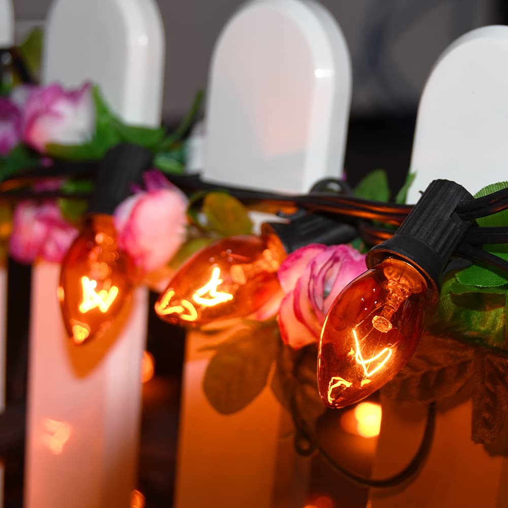 GOOTHY C7 Christmas String Lights, 25Ft Outdoor Waterproof Vintage Lights, 27 Clear Orange Bulbs, Black