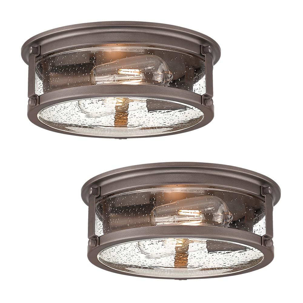 Foitton 2Pack Industrial Flush Mount Light, Oil Rubbed Bronze, Farmhouse Ceiling Lights