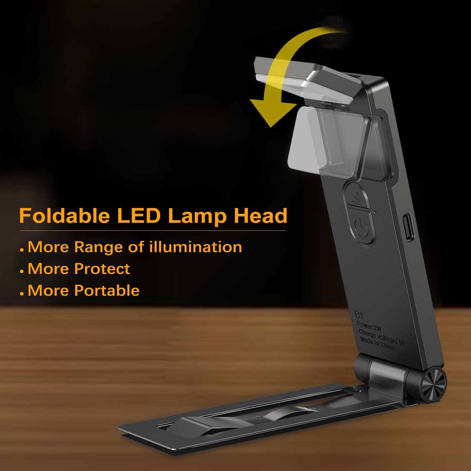 VTIGER USB Rechargeable Reading Light, Foldable Clip-on LED Bookmark Lamp, 3 Amber Colors, 4 Brightness Levels, Gray - Perfect for Book Lovers