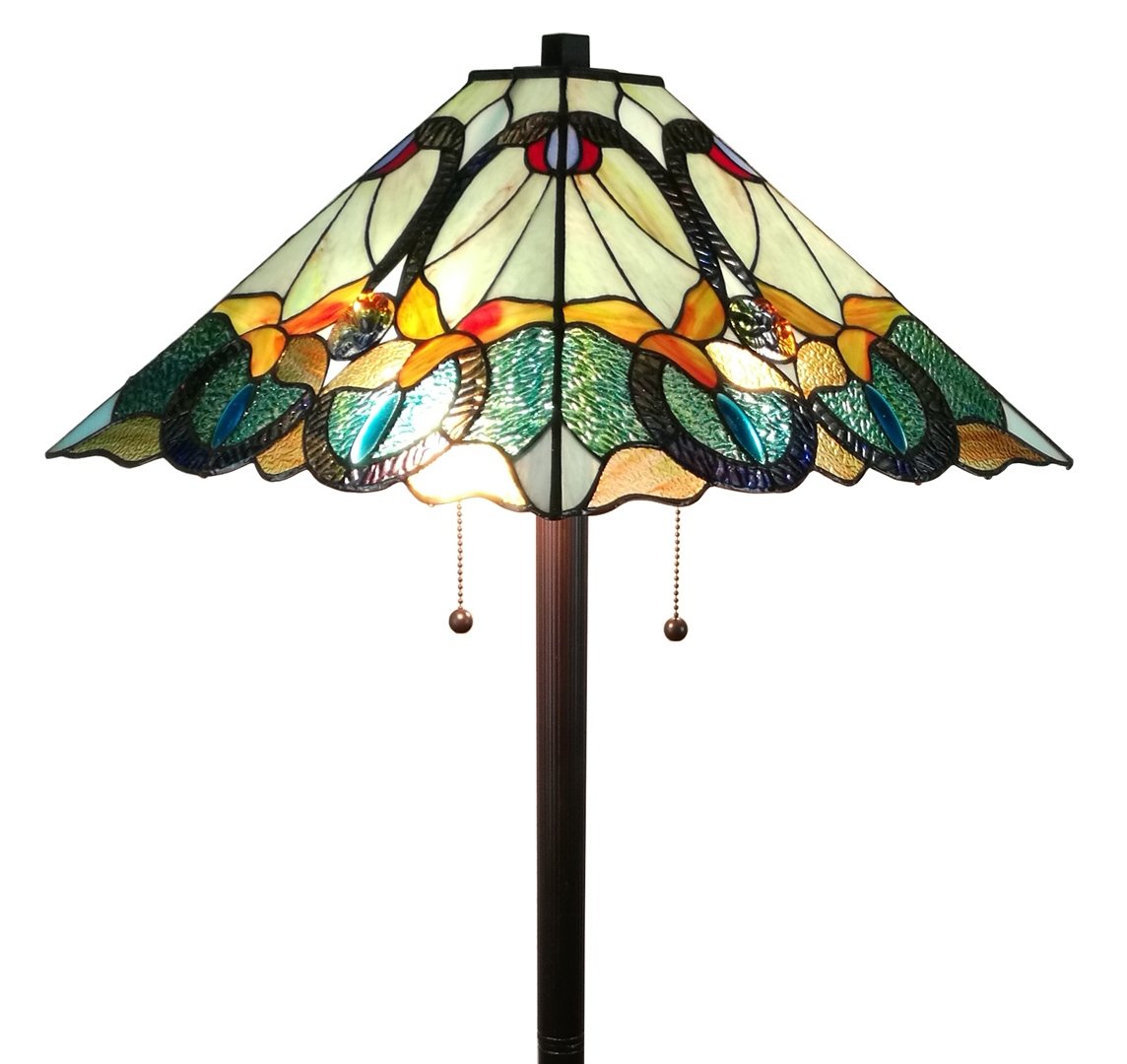 Amora Tiffany Style Floor Lamp Mission Standing 63&quot; Tall Stained Glass Yellow Green Brown Antique Vintage Light Decor Bedroom Living Room Reading Gift AM255FL17 Lighting